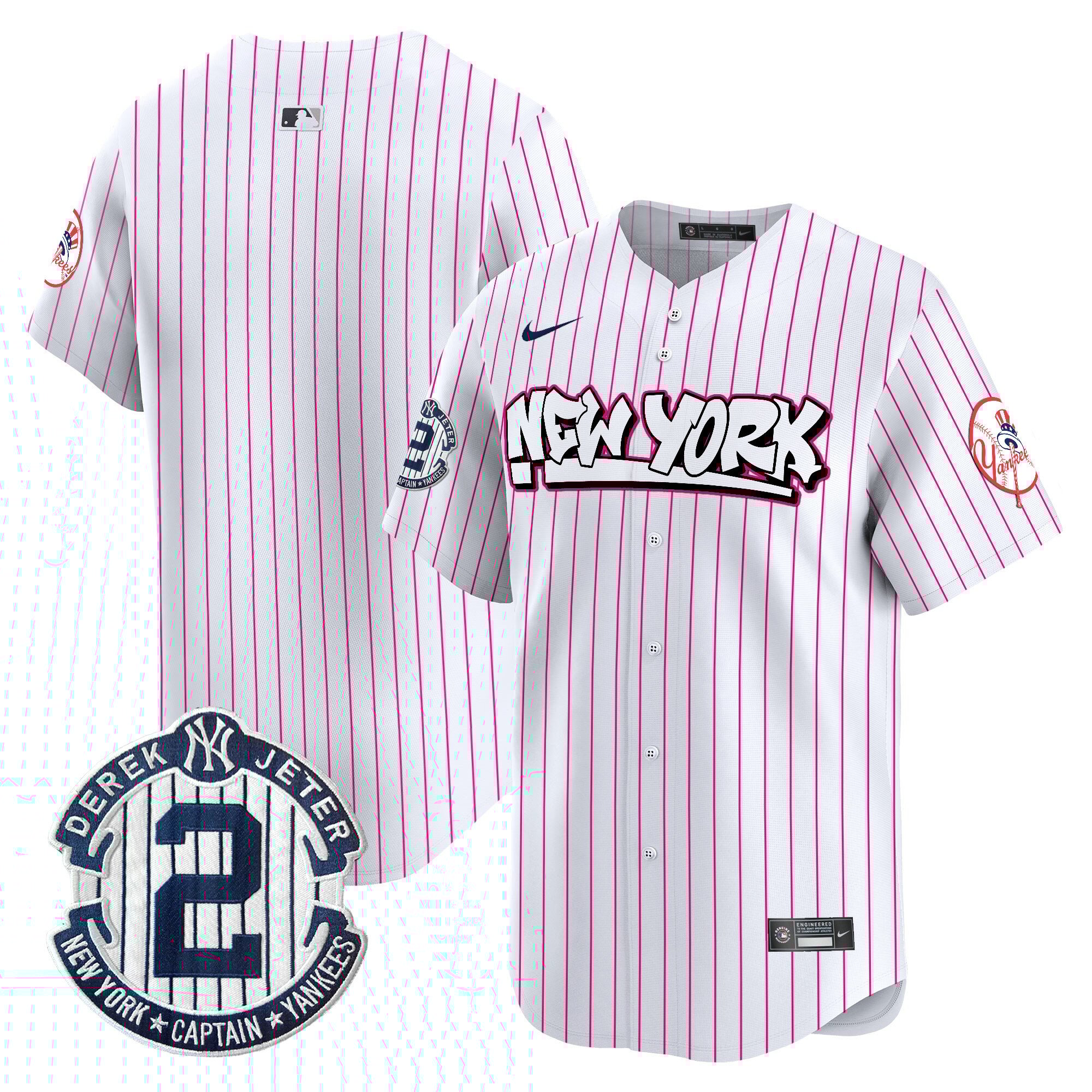 Men's New York Yankees Graffiti Vapor Premier Limited Pink Stripe Jersey V2 - All Stitched