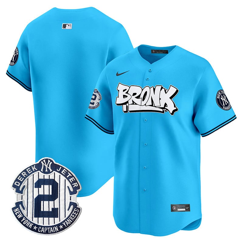Men's New York Yankees The Bronx Graffiti Vapor Premier Limited Light Blue Jersey V3 - All Stitched