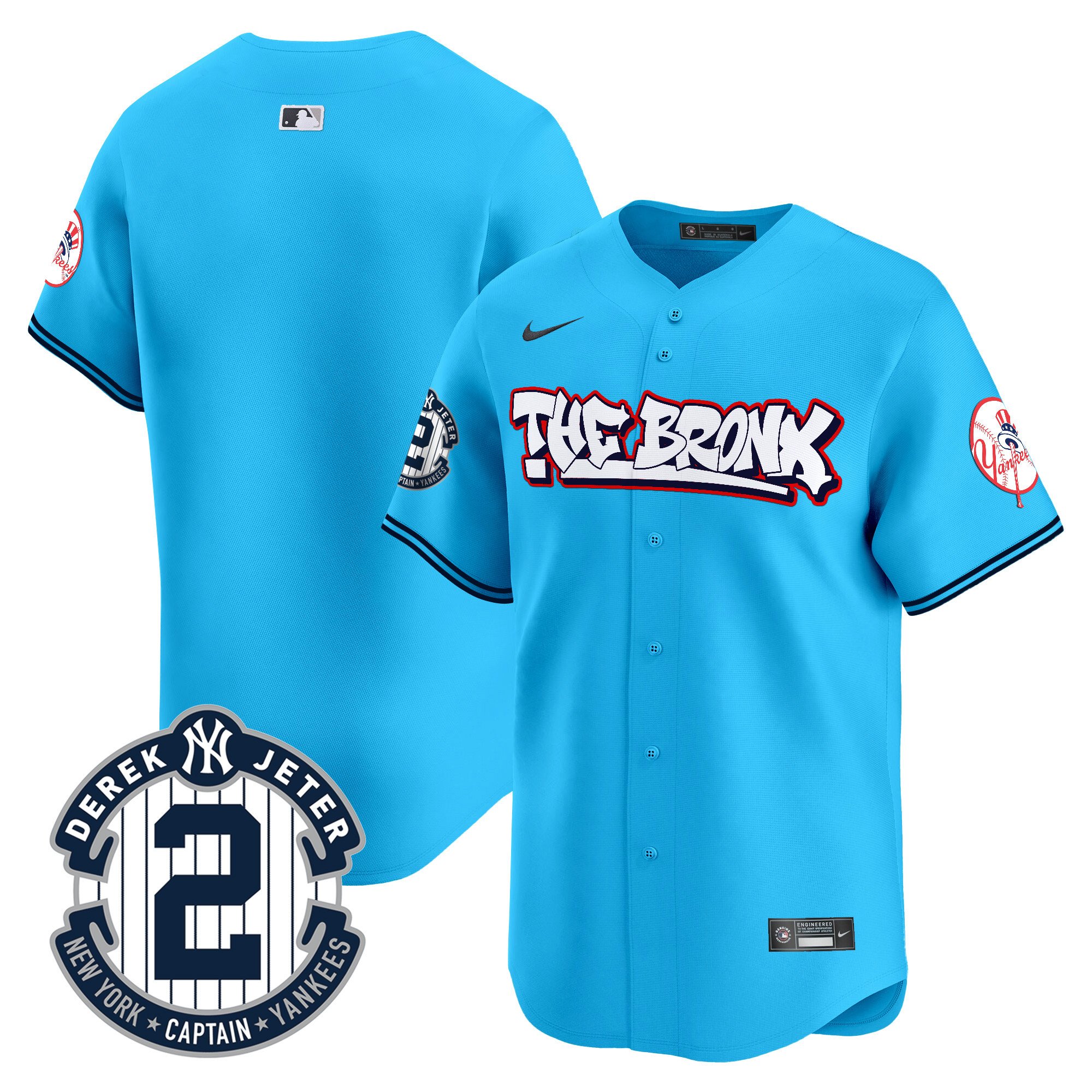Men's New York Yankees The Bronx Graffiti Vapor Premier Limited Light Blue Jersey V8 - All Stitched