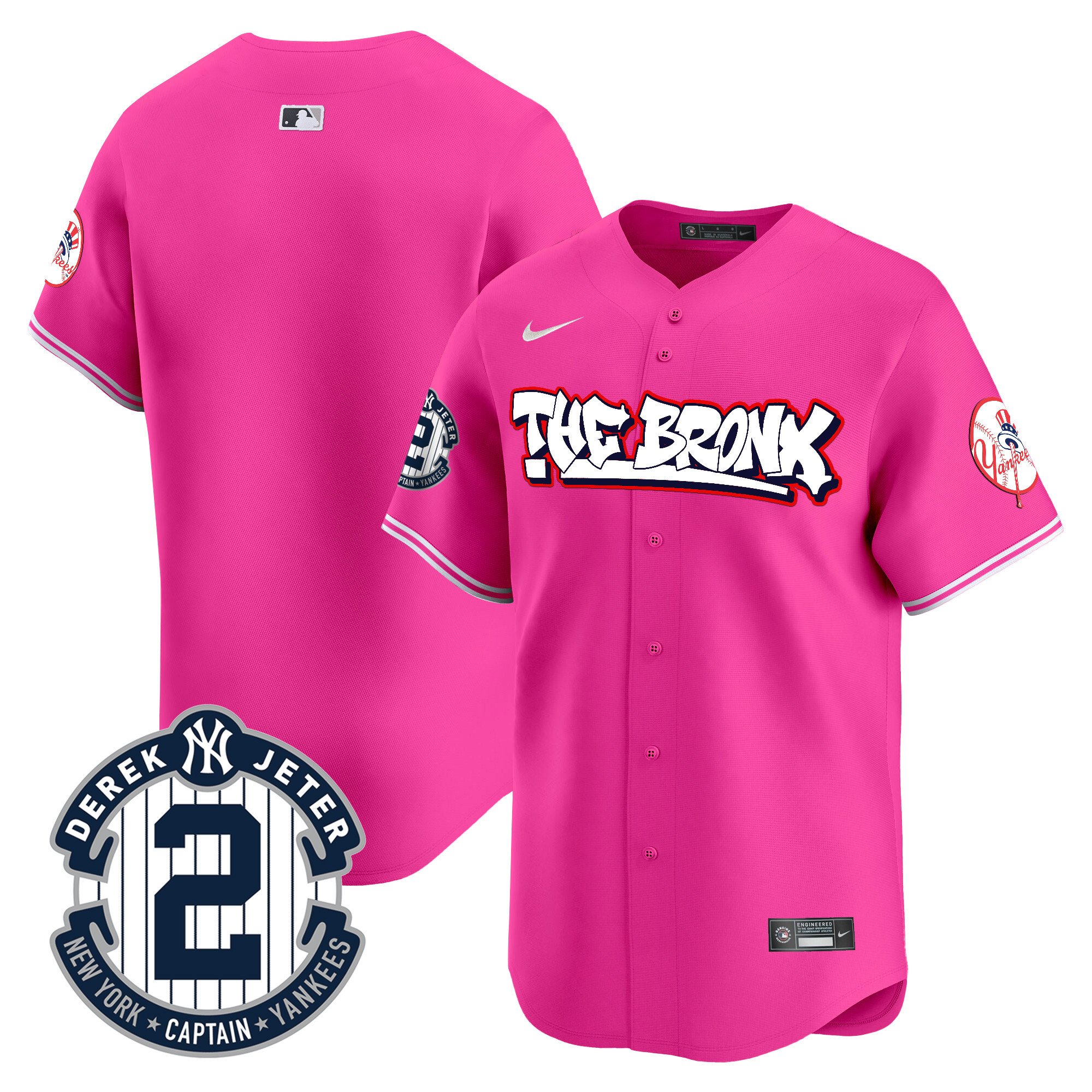 Men's New York Yankees The Bronx Graffiti Vapor Premier Limited Pink Jersey V8 - All Stitched