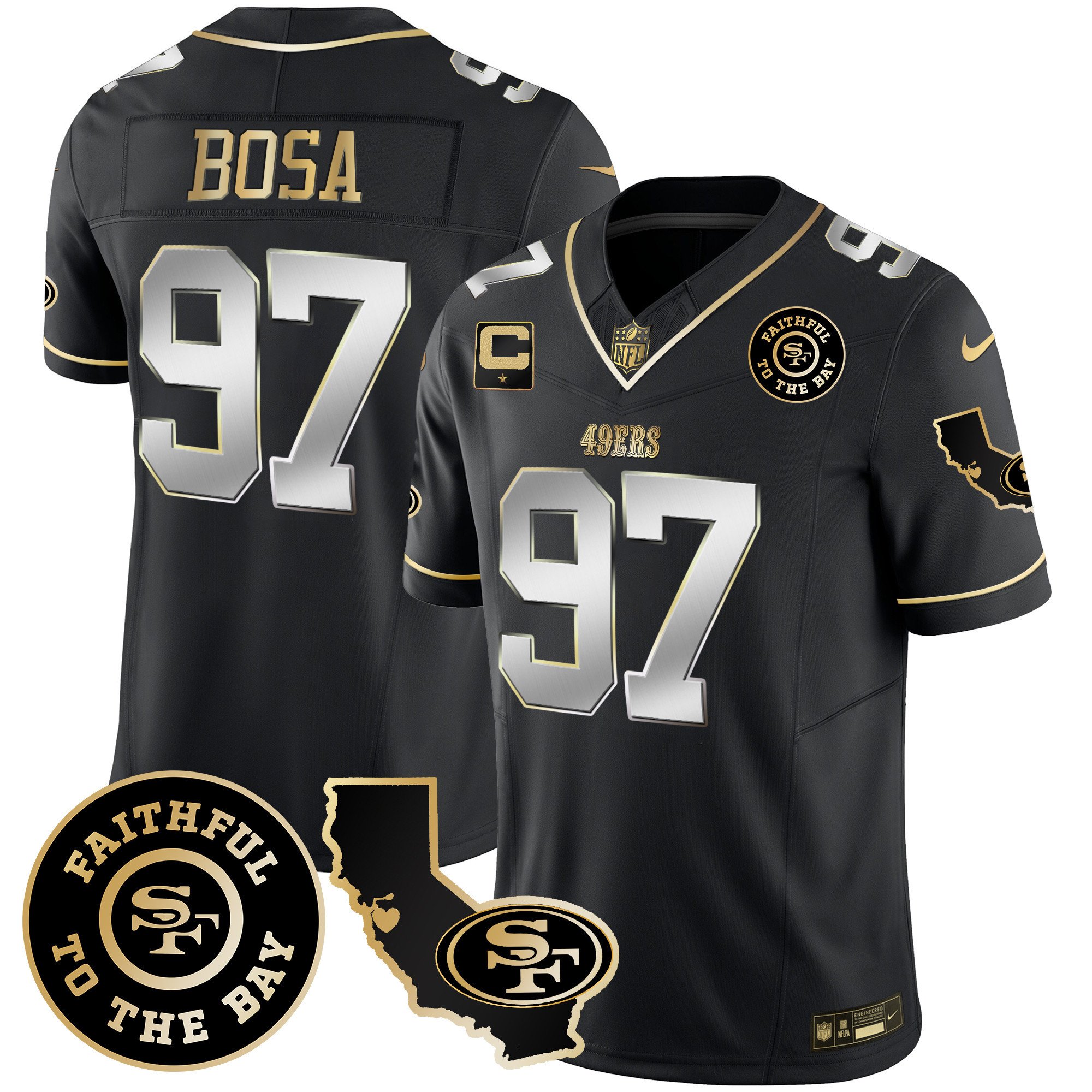 Men's Nick Bosa San Francisco 49ers Faithful & California Patch Vapor Black Limited Jersey - All Stitched