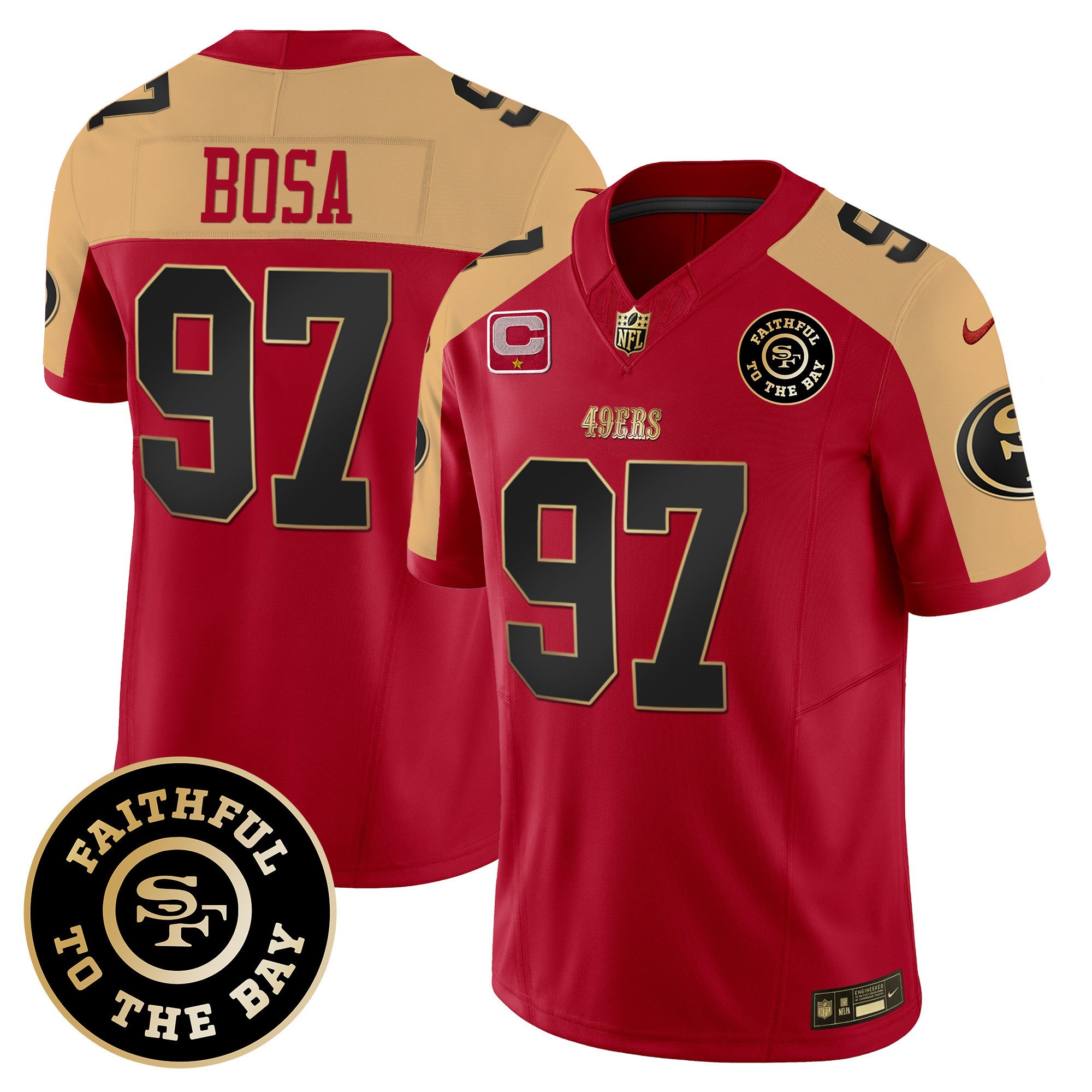 Men's Nick Bosa San Francisco 49ers Faithful To The Bay Patch Vapor Limited Alternate Jersey V7 - All Stitched