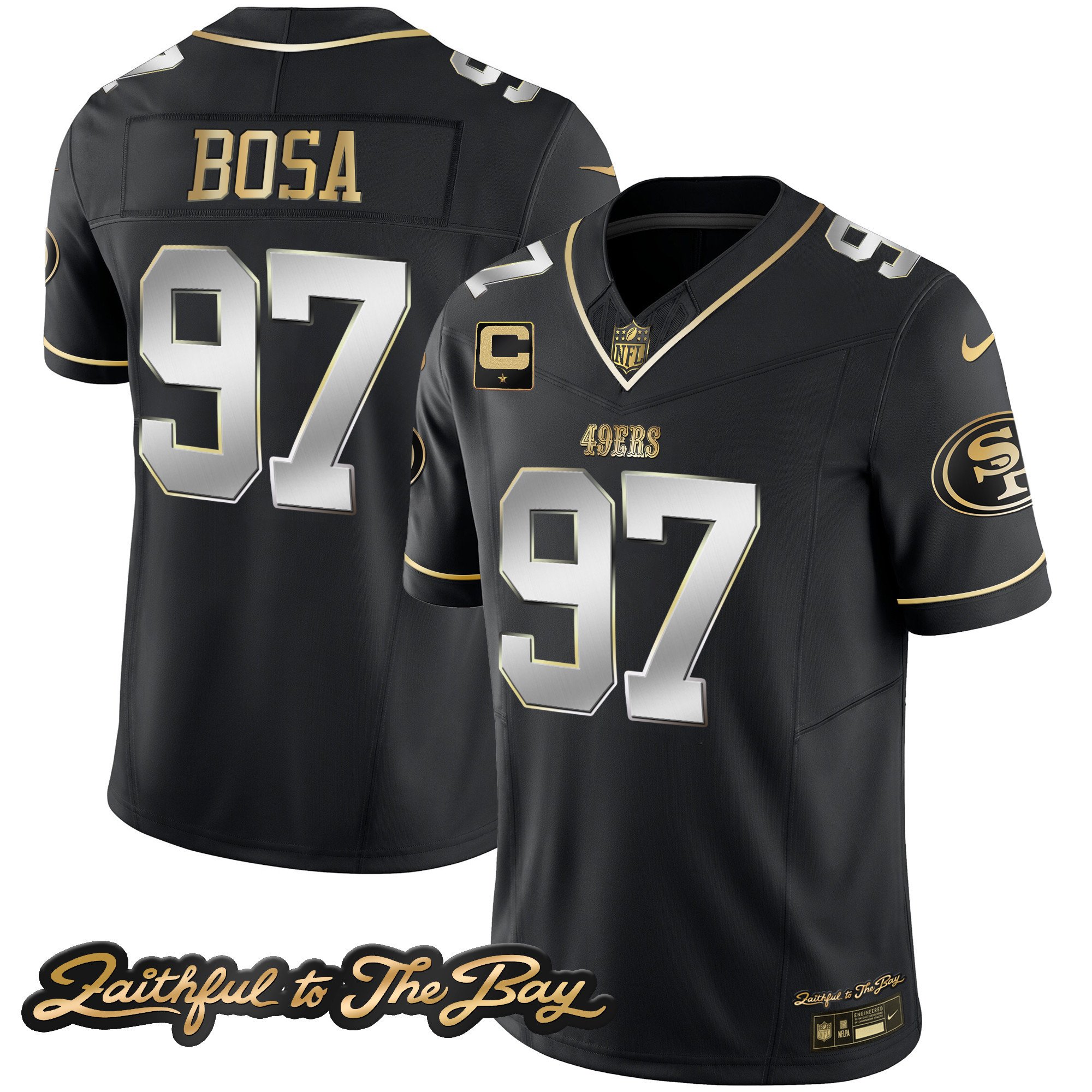 Men's Nick Bosa San Francisco 49ers Faithful To The Bay Patch Vapor Limited Black Limited Jersey V3 - All Stitched