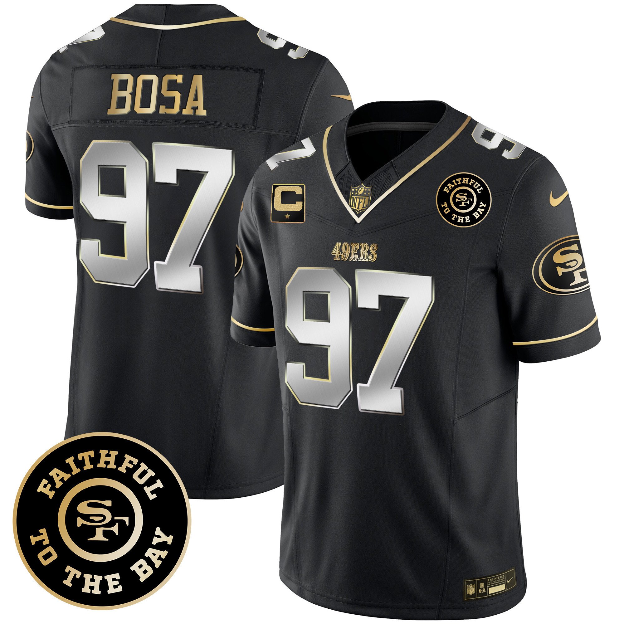 Men's Nick Bosa San Francisco 49ers Faithful To The Bay Patch Vapor Limited Black Limited Jersey V7 - All Stitched