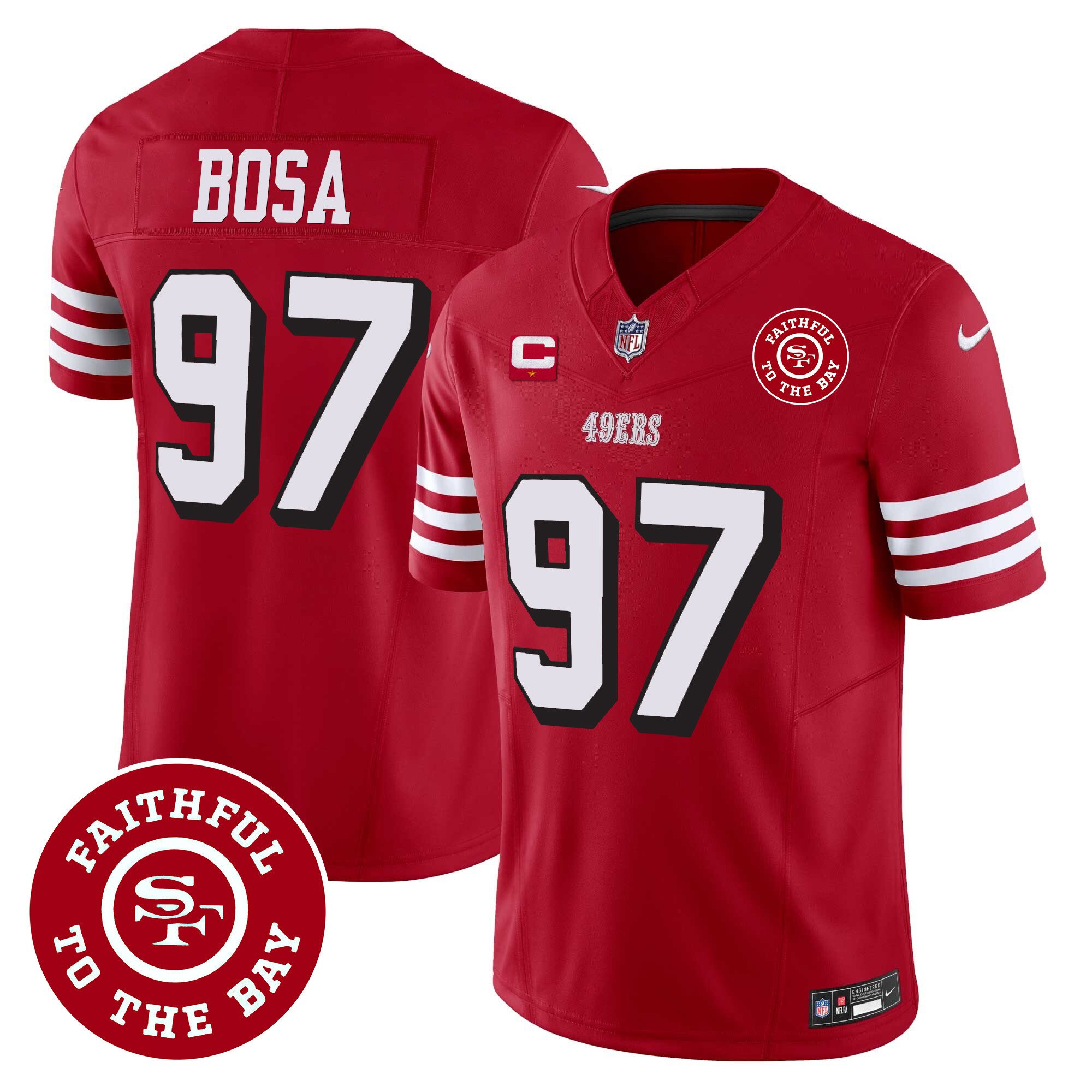 Men's Nick Bosa San Francisco 49ers Faithful To The Bay Patch Vapor Red Jersey V2 - All Stitched