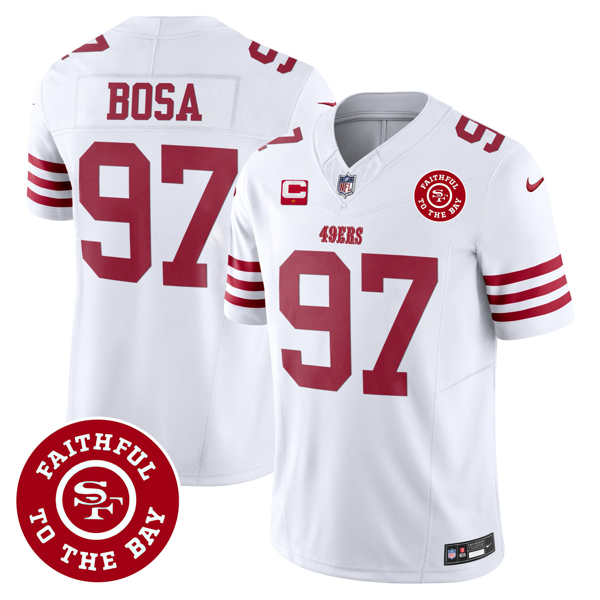 Men's Nick Bosa San Francisco 49ers Faithful To The Bay Patch Vapor White Jersey - All Stitched