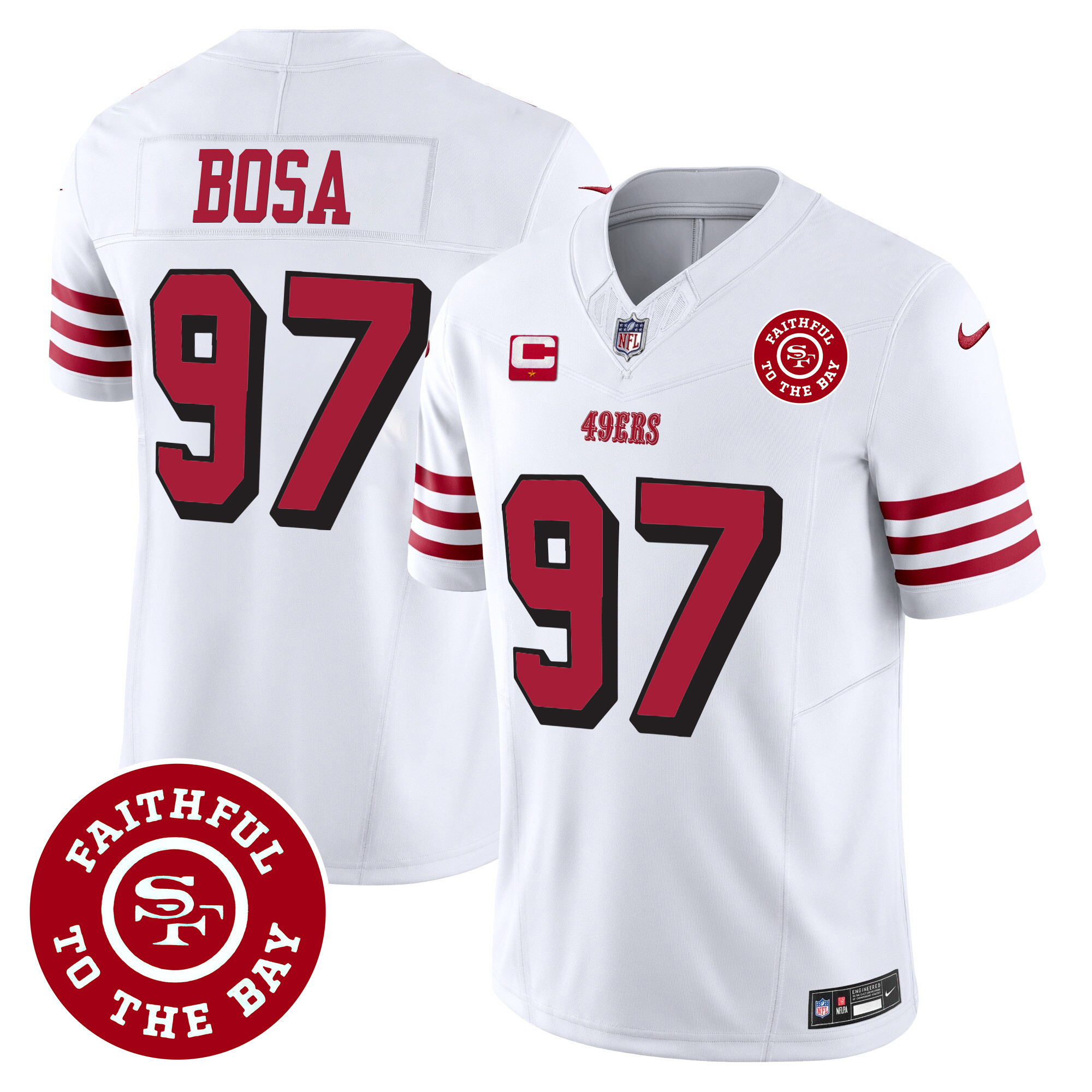 Men's Nick Bosa San Francisco 49ers Faithful To The Bay Patch Vapor White Jersey V2 - All Stitched
