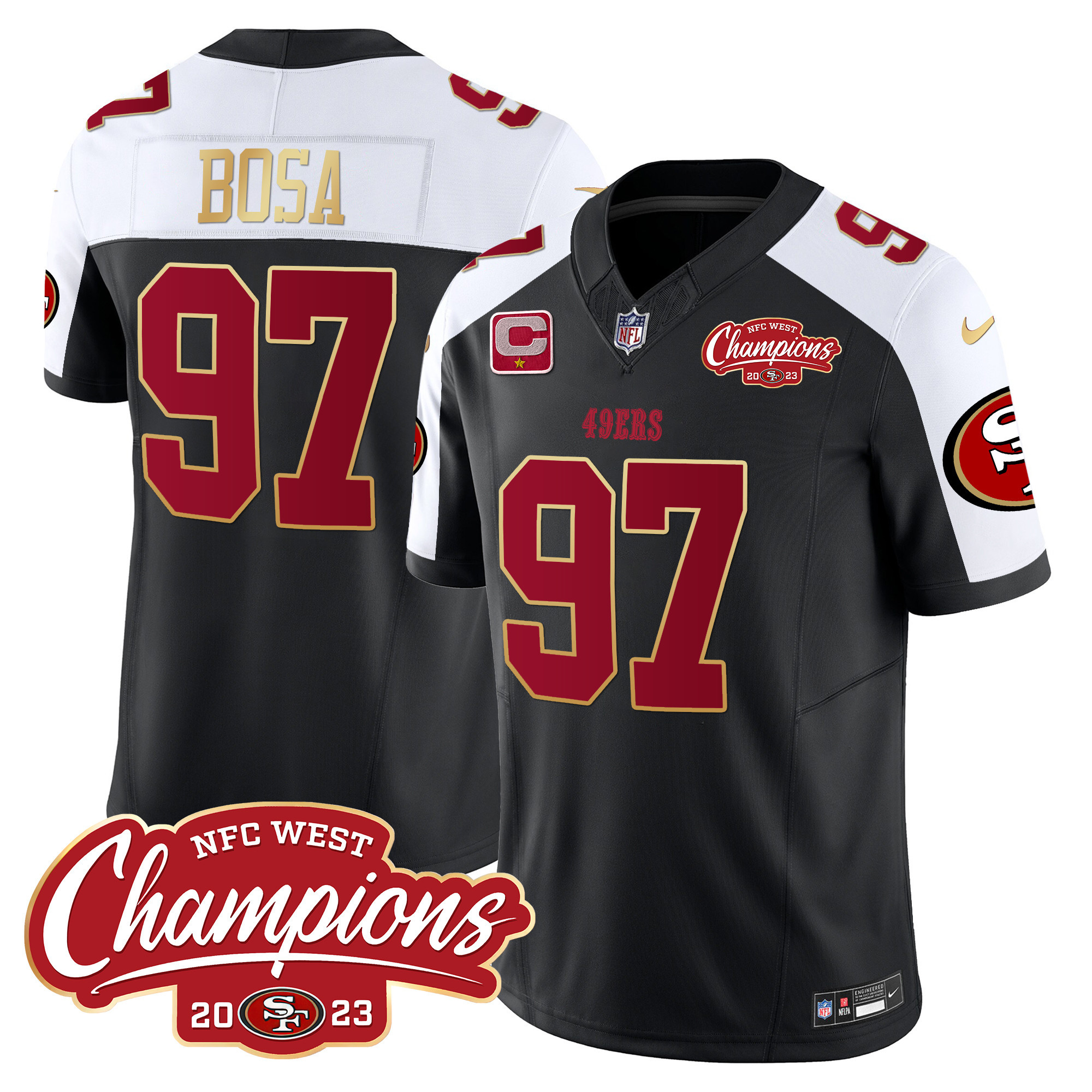 Men's Nick Bosa San Francisco 49ers NFC West Champions Gold Trim Vapor Black Alternate Jersey - All Stitched
