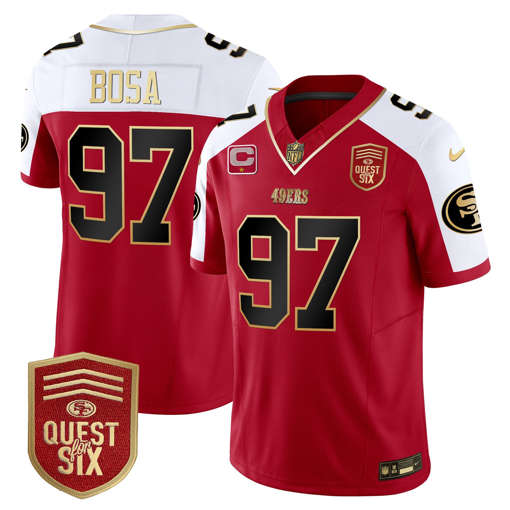 Men's Nick Bosa San Francisco 49ers Quest For Six Patch Vapor Limited Alternate Jersey - All Stitched