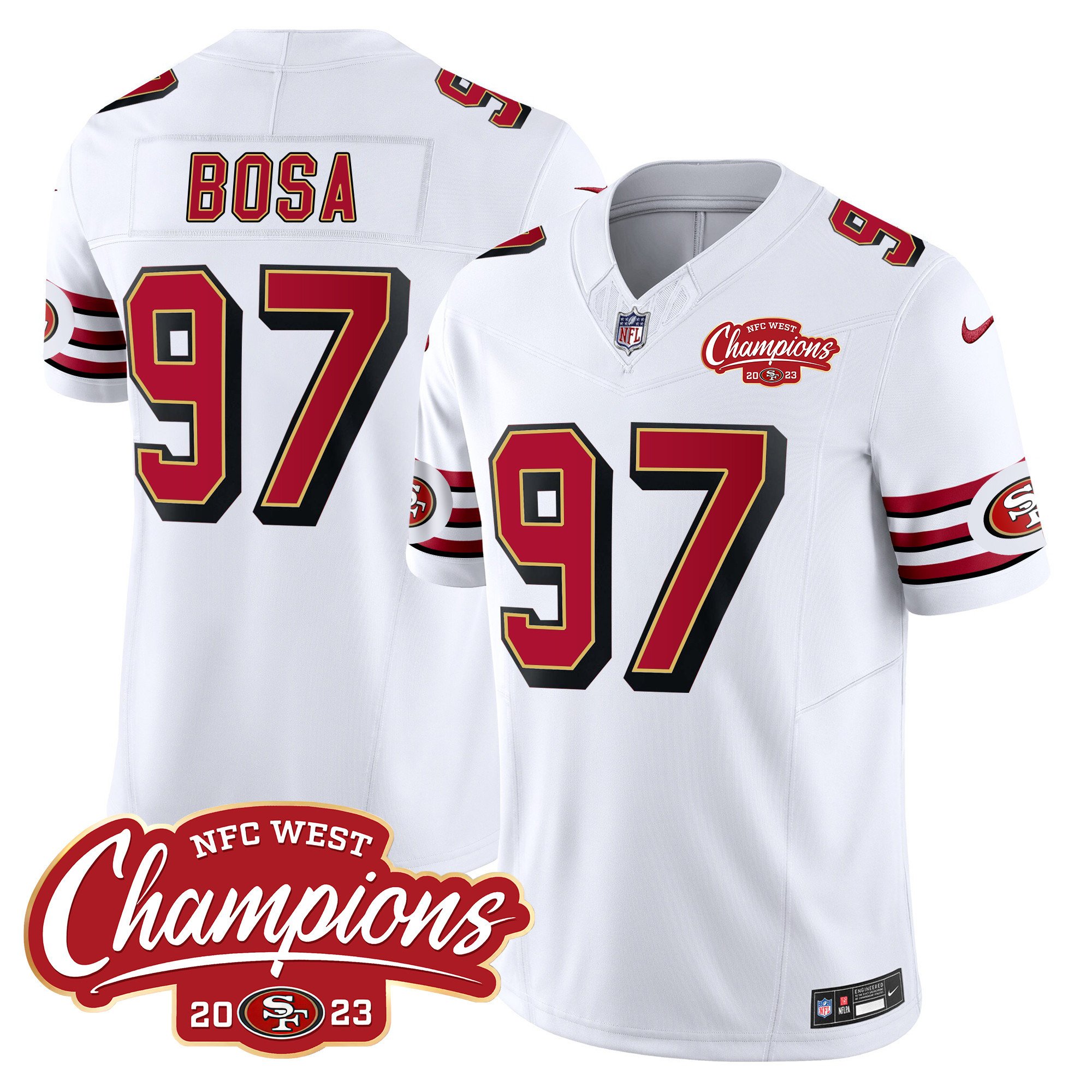 Men's Nick Bosa San Francisco 49ers Throwback NFC West Champions Patch Vapor White Jersey - All Stitched