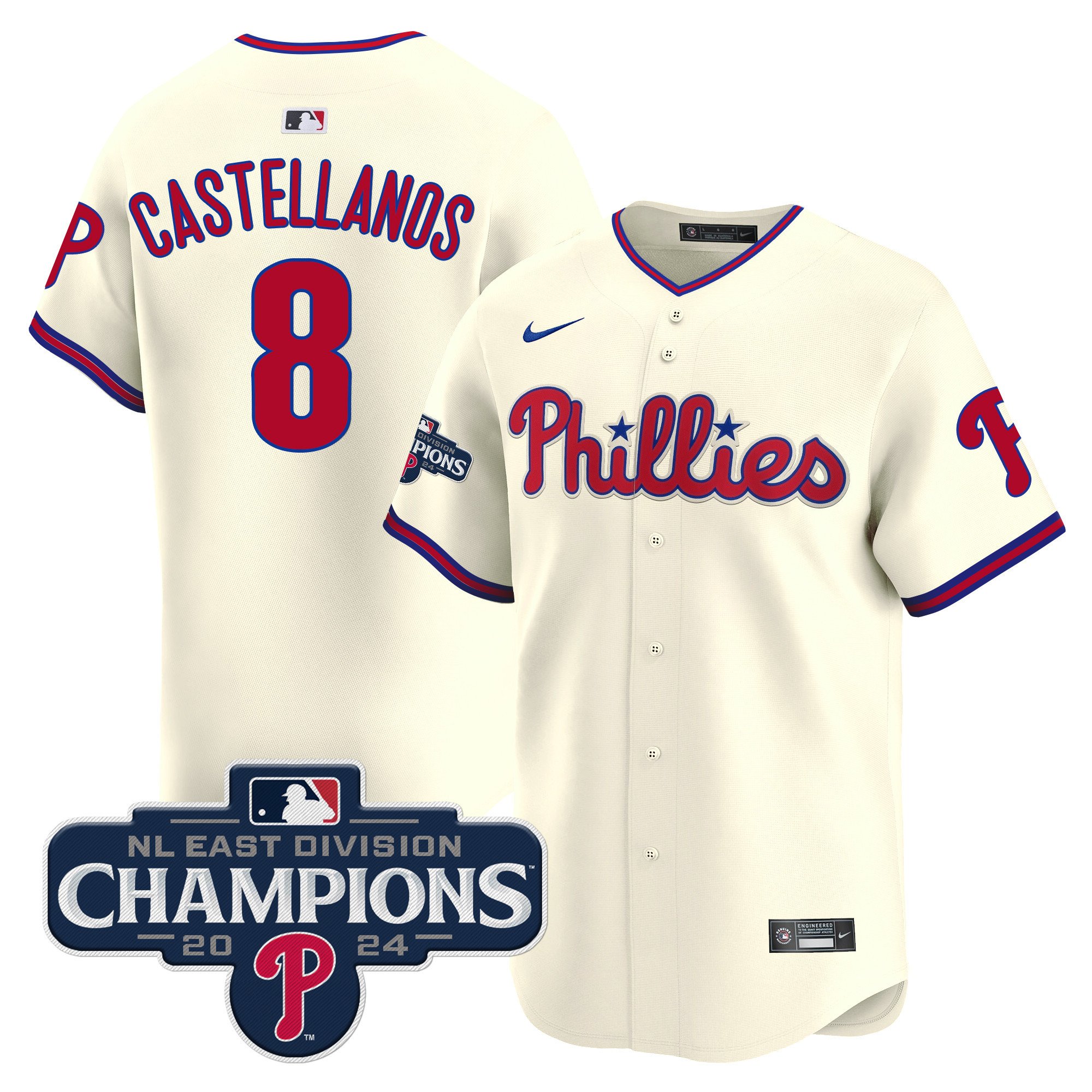 Men's Nick Castellanos Philadelphia Phillies 2024 NL East Division Champions Gold Vapor Premier Limited Cream Jersey - All Stitched