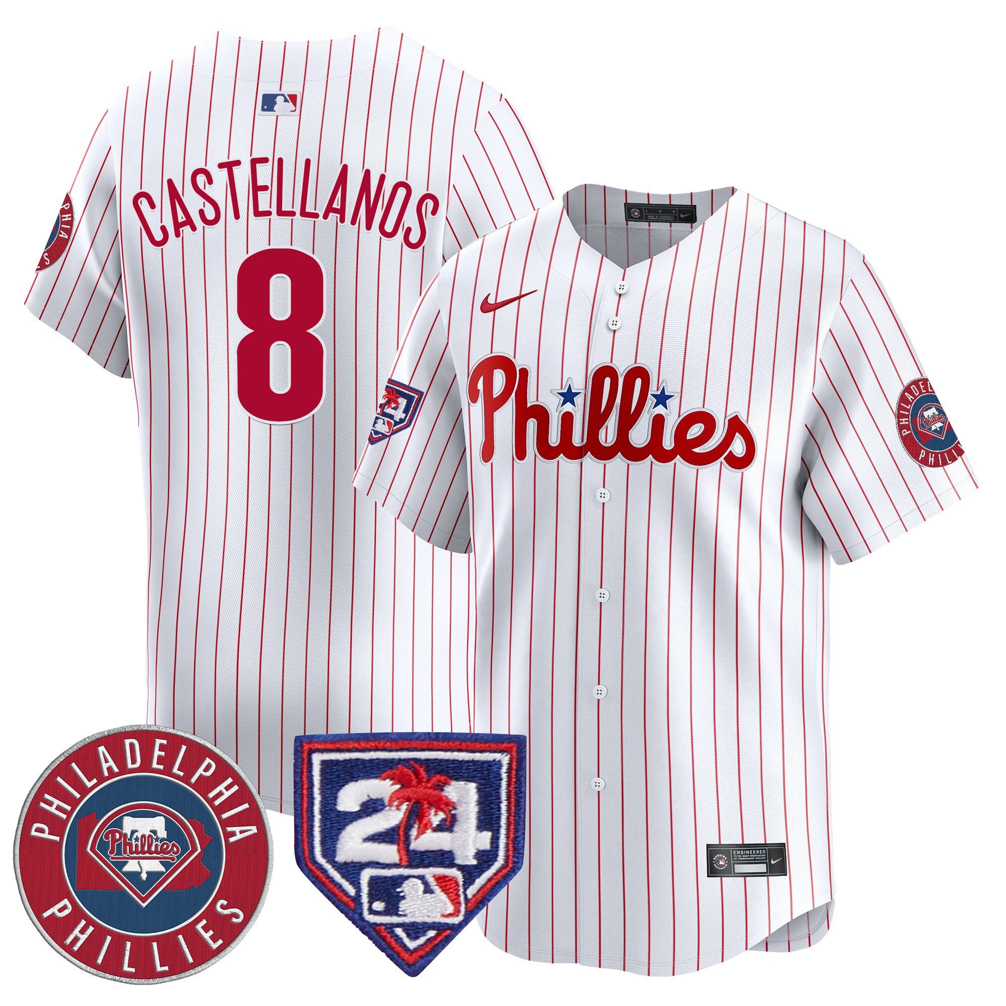 Men's Nick Castellanos Philadelphia Phillies 2024 Spring Training Patch Vapor Premier Limited White Jersey V2 - All Stitched