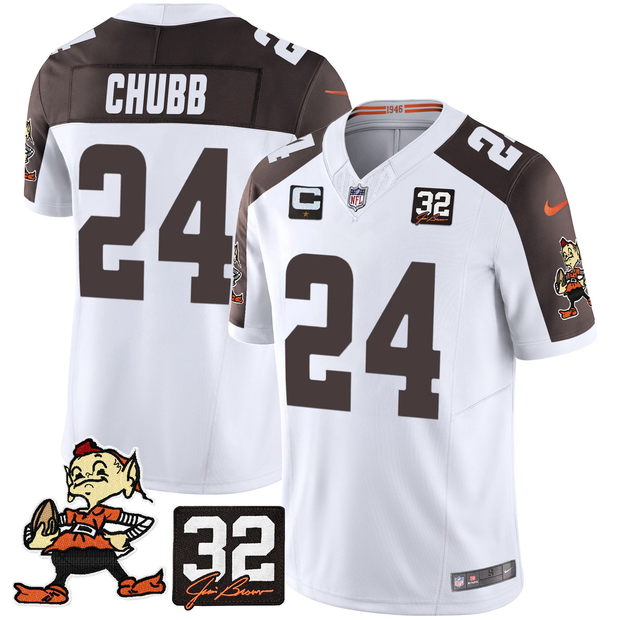 Men's Nick Chubb Cleveland Browns #32 Jim Brown Memorial Patch Vapor Limited Inverted Jersey V2 - All Stitched