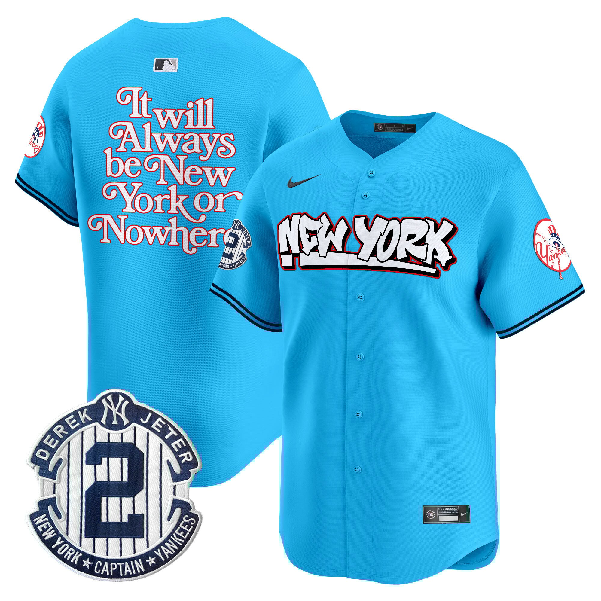 Men's NYON New York Yankees Graffiti Vapor Premier Limited Light Blue Jersey V2 - All Stitched