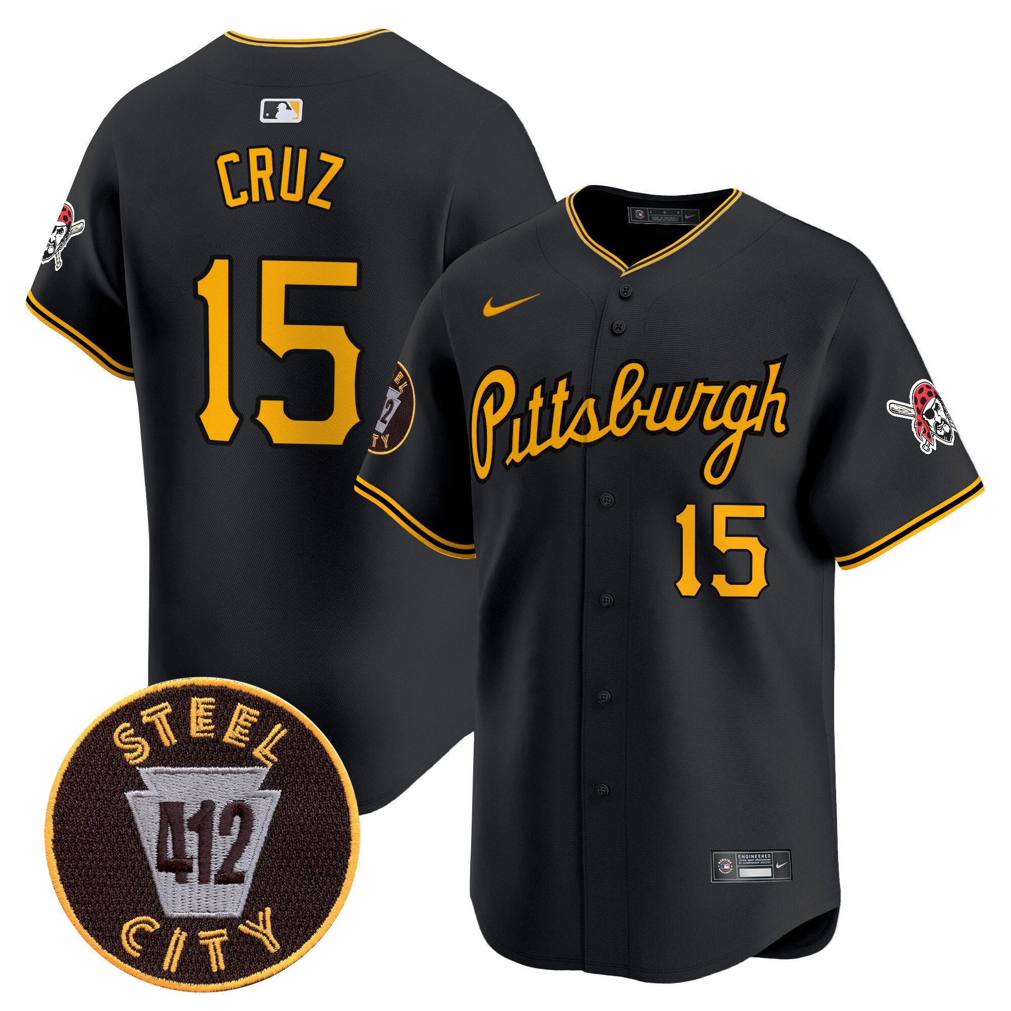 Men's Oneil Cruz Pittsburgh Pirates 412 Patch Vapor Premier Limited Black Jersey V4 - All Stitched