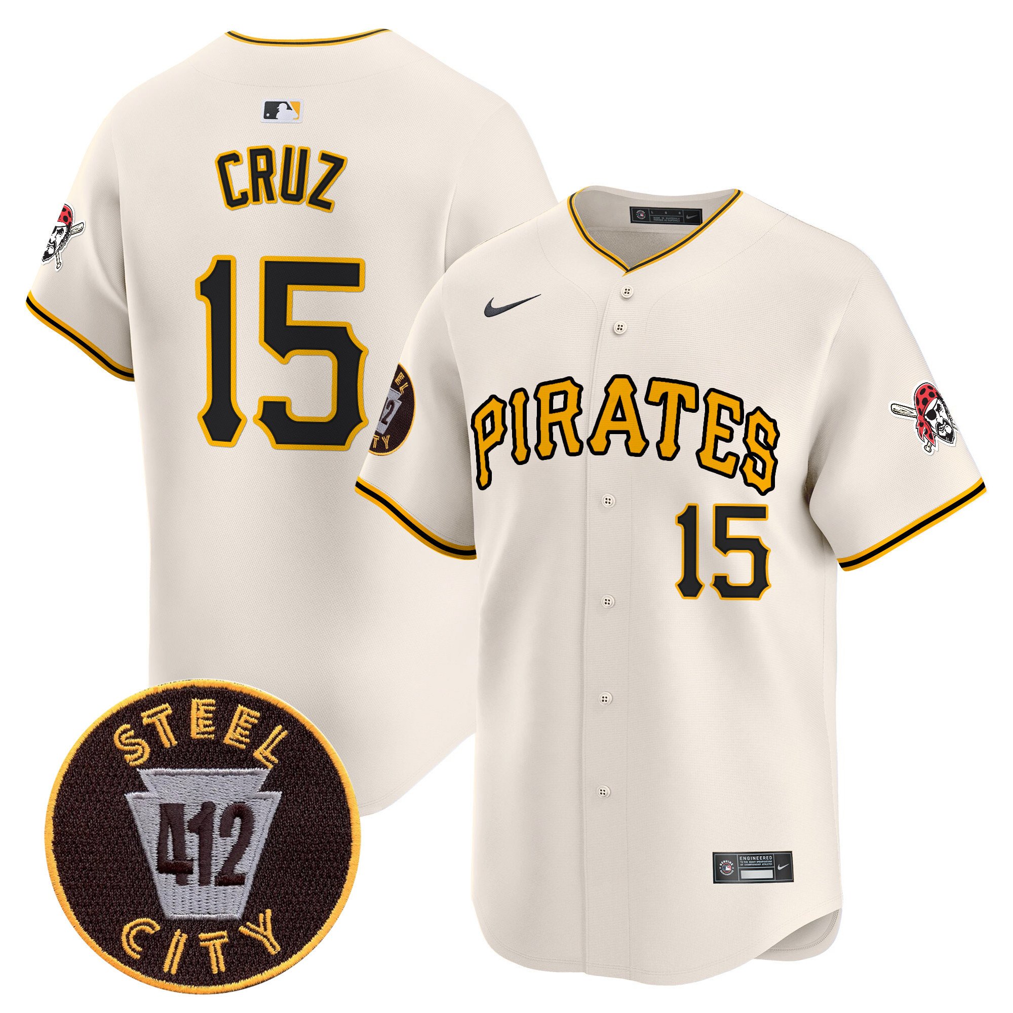 Men's Oneil Cruz Pittsburgh Pirates 412 Patch Vapor Premier Limited Cream Jersey V3 - All Stitched