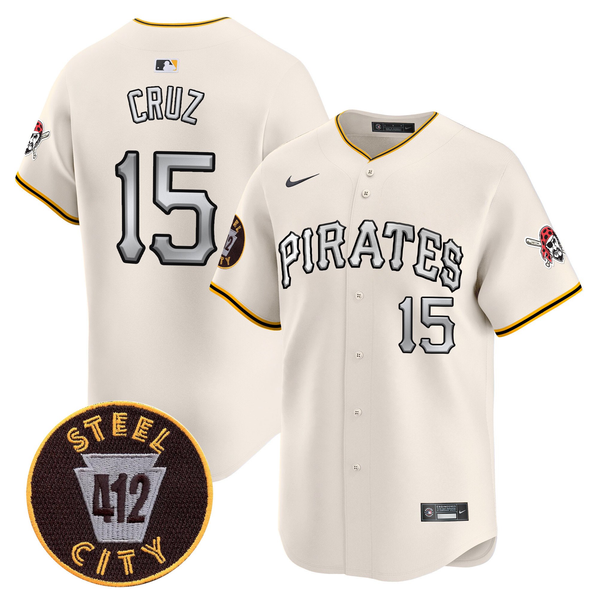 Men's Oneil Cruz Pittsburgh Pirates 412 Patch Vapor Premier Limited Cream Jersey V6 - All Stitched