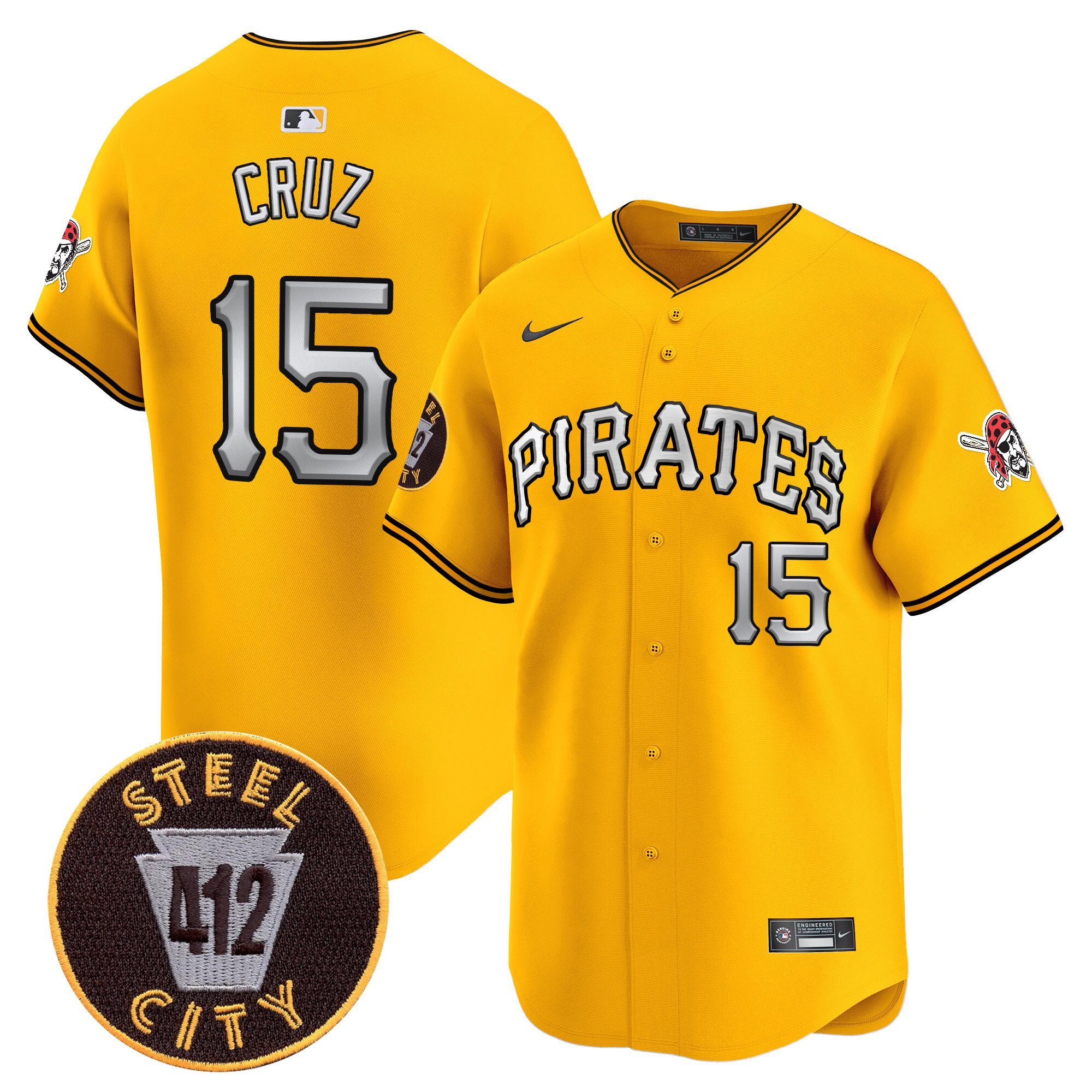Men's Oneil Cruz Pittsburgh Pirates 412 Patch Vapor Premier Limited Gold Jersey V6 - All Stitched