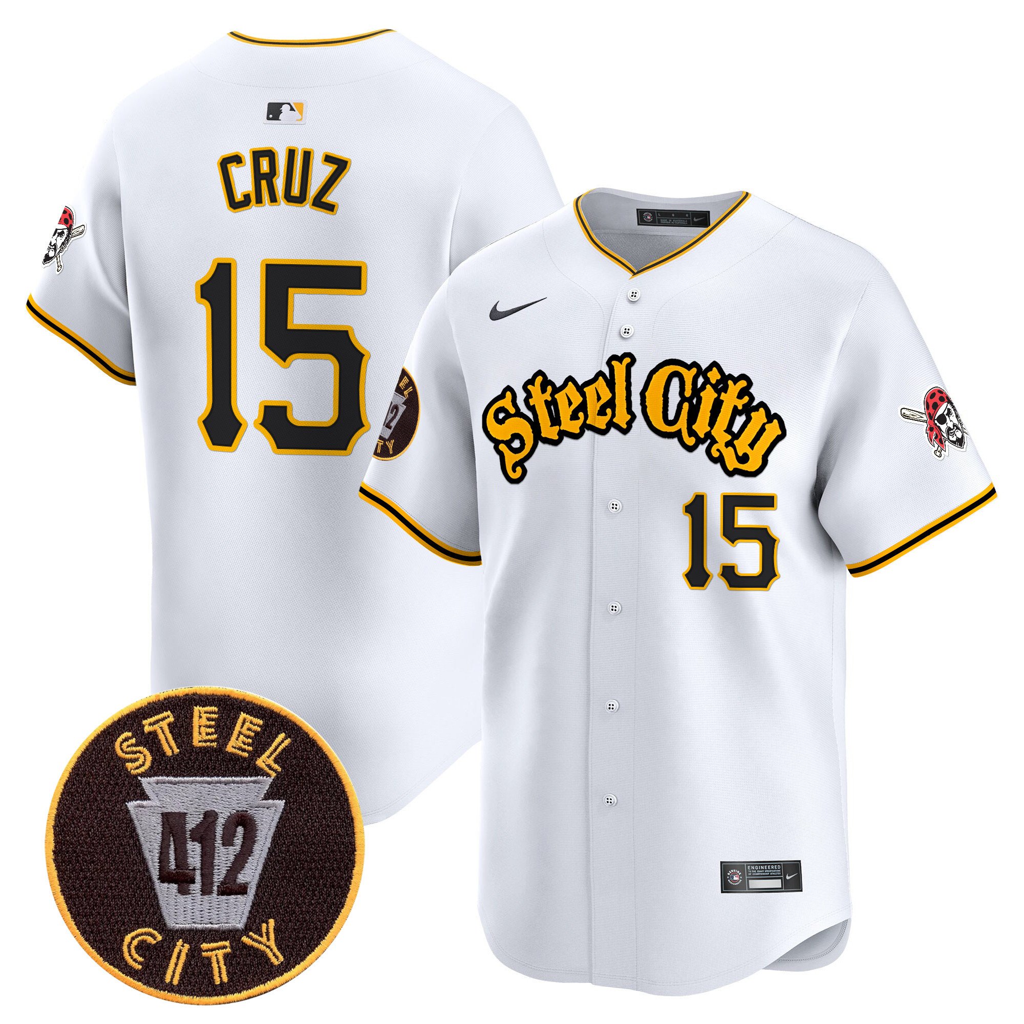 Men's Oneil Cruz Pittsburgh Pirates 412 Patch Vapor Premier Limited White Jersey - All Stitched