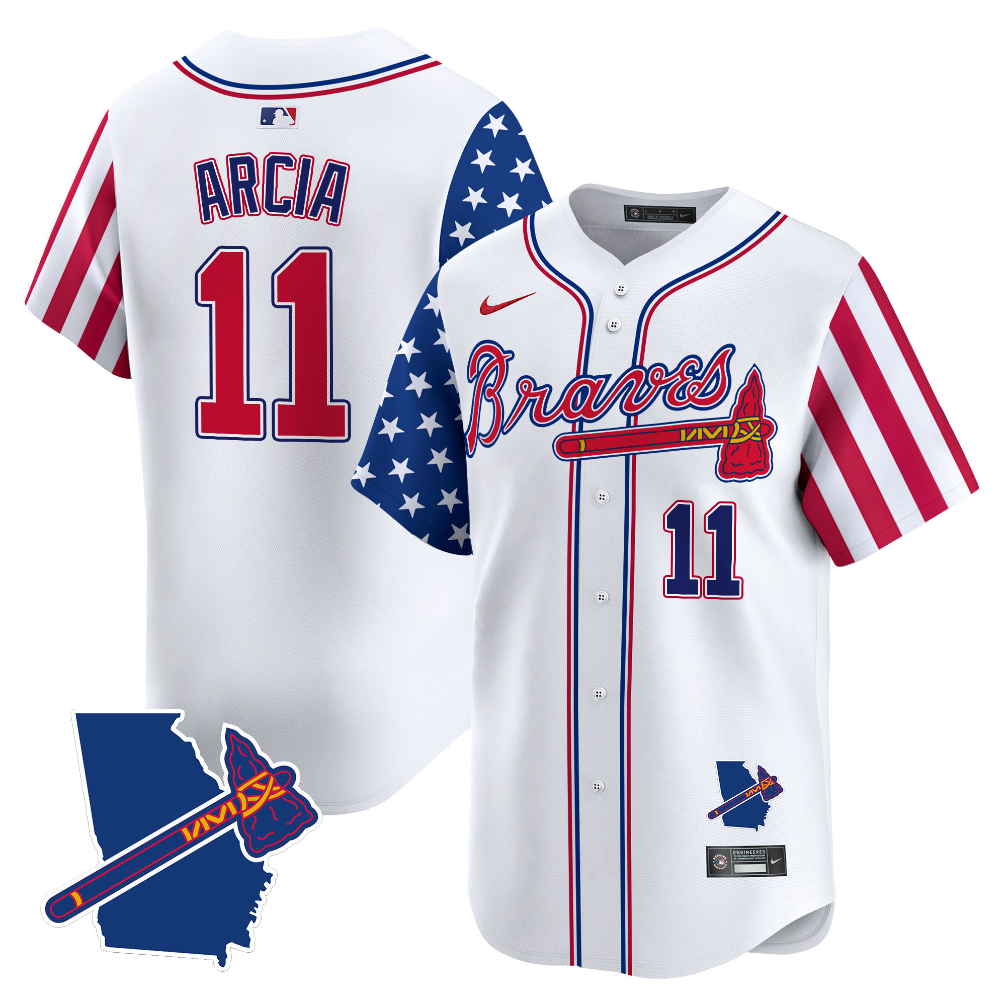 Men's Orlando Arcia Atlanta Braves 2024 Independence Day Vapor Premier Limited White Jersey V2 - All Stitched