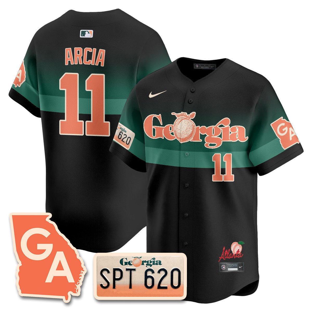 Men's Orlando Arcia Atlanta Braves Peach Plates - Georgia Peaches Vapor Premier Limited Black Jersey - Printed