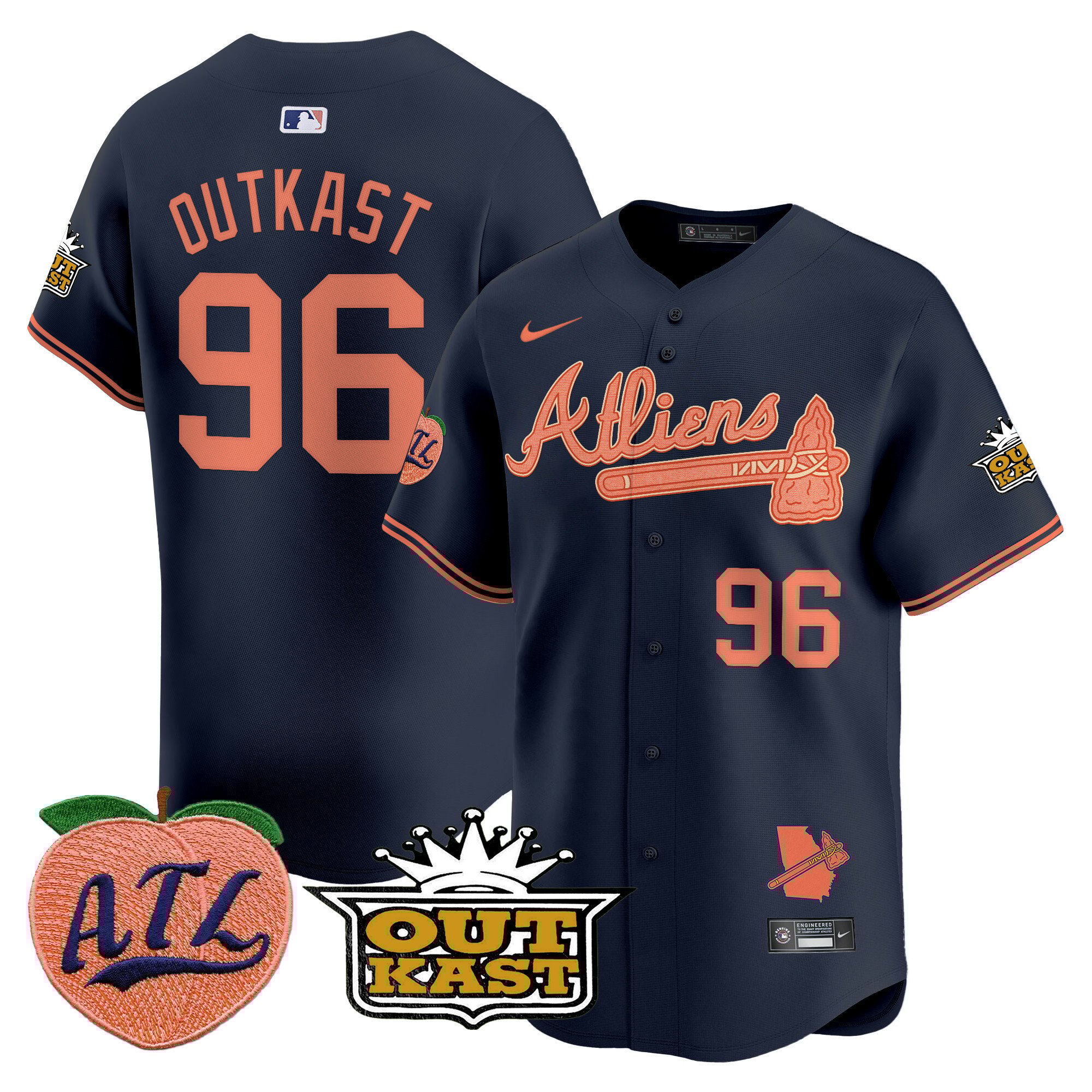 Men's Outkast Atlanta Braves Atliens & Peach Vapor Premier Limited Atliens Jersey - All Stitched
