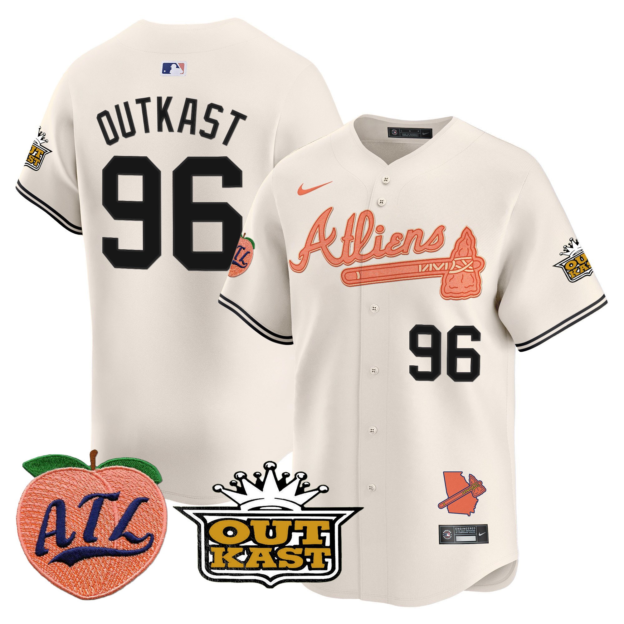 Men's Outkast Atlanta Braves Atliens & Peach Vapor Premier Limited Cream Jersey - All Stitched