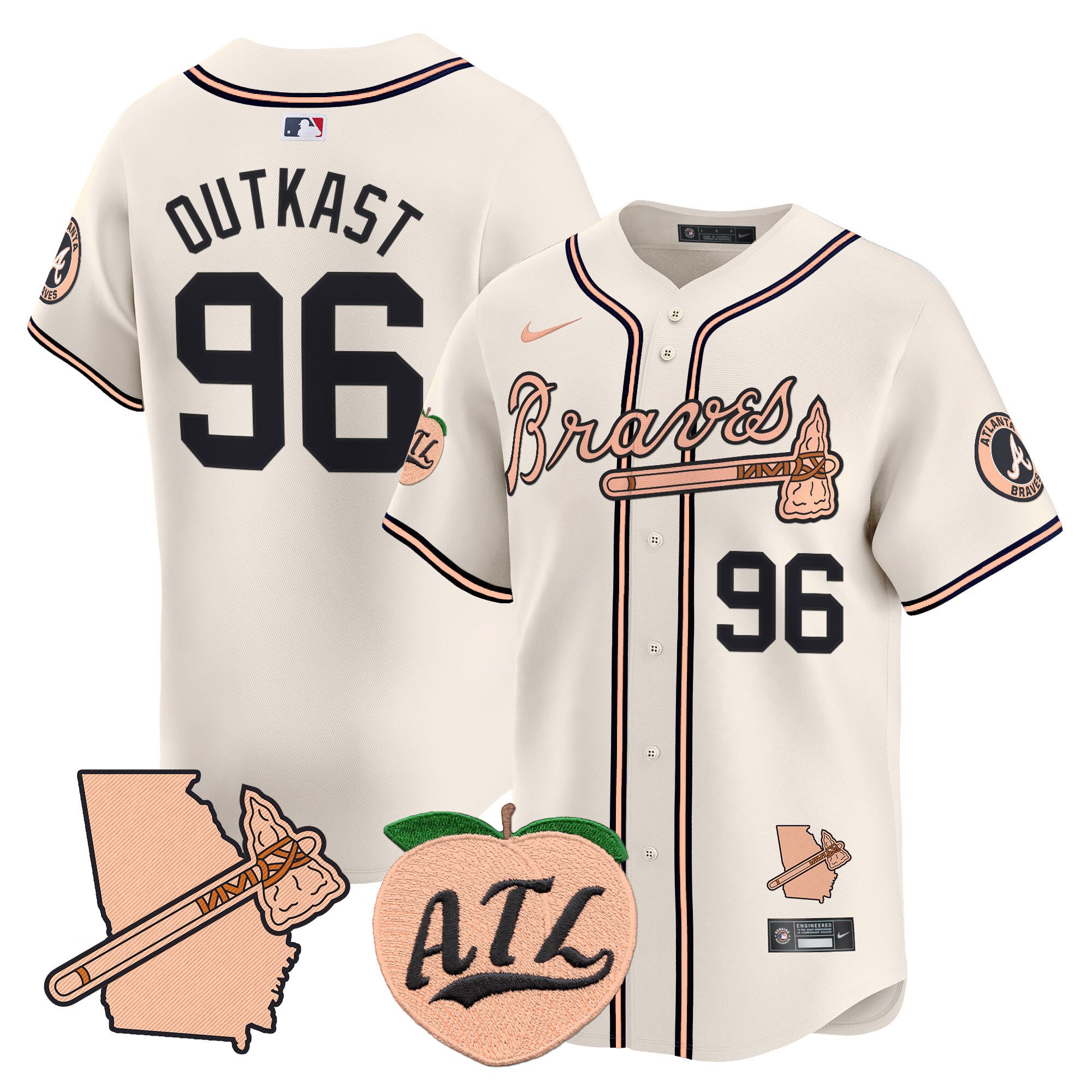 Men's Outkast Atlanta Braves Peach Vapor Premier Limited Cream Jersey - All Stitched