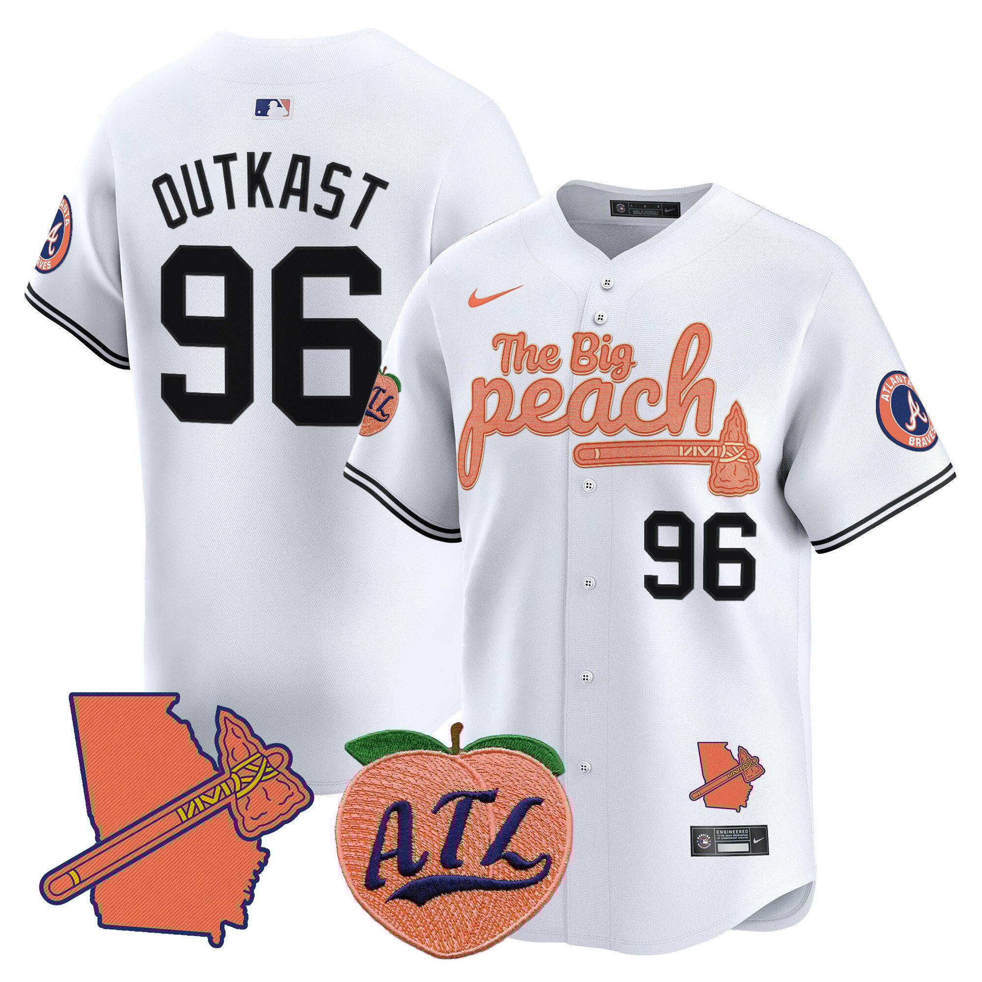 Men's Outkast Atlanta Braves The Big Peach Vapor Premier Limited White Jersey V2 - All Stitched