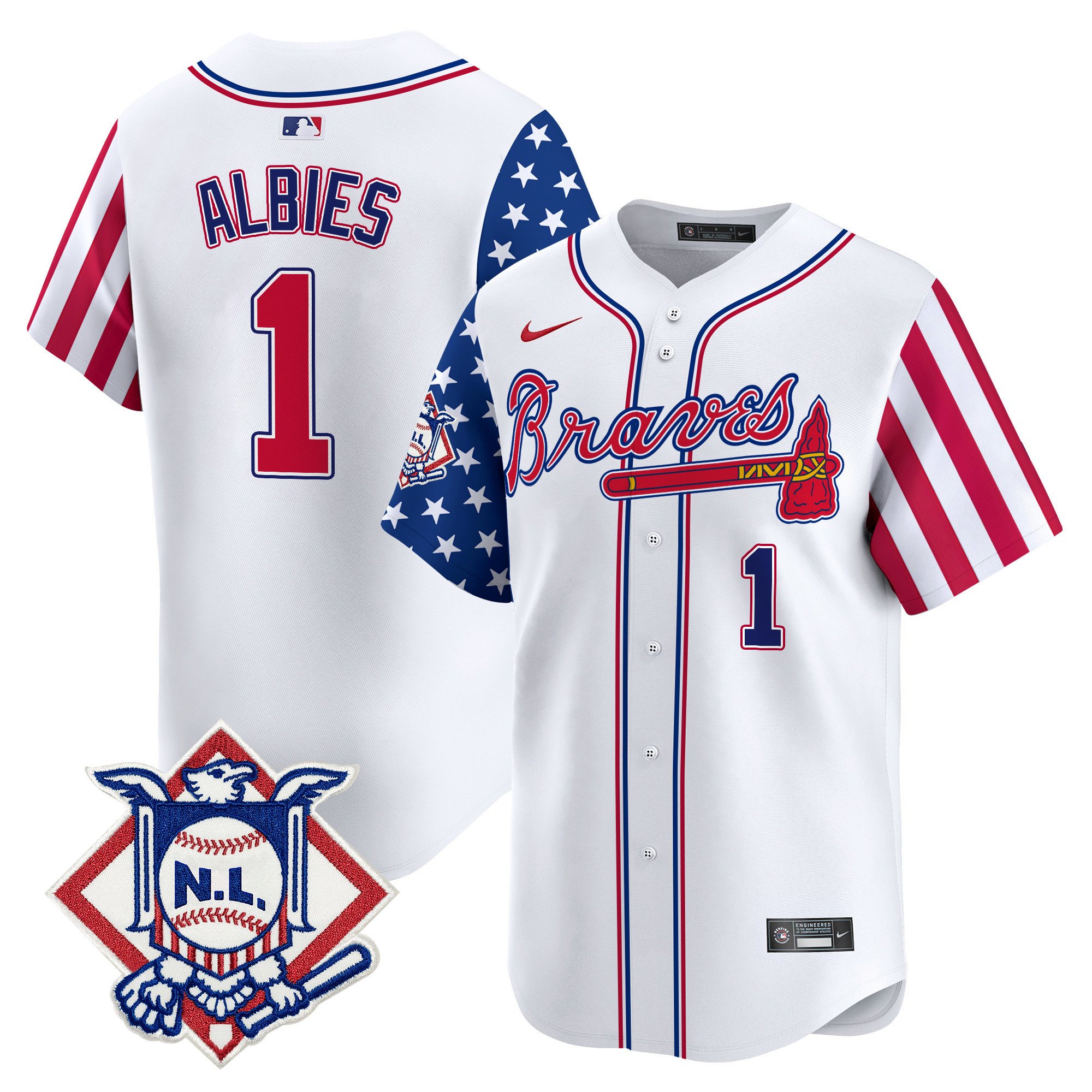 Men's Ozzie Albies Atlanta Braves 2024 Fourth of July Vapor Premier Limited White Jersey V2 - All Stitched