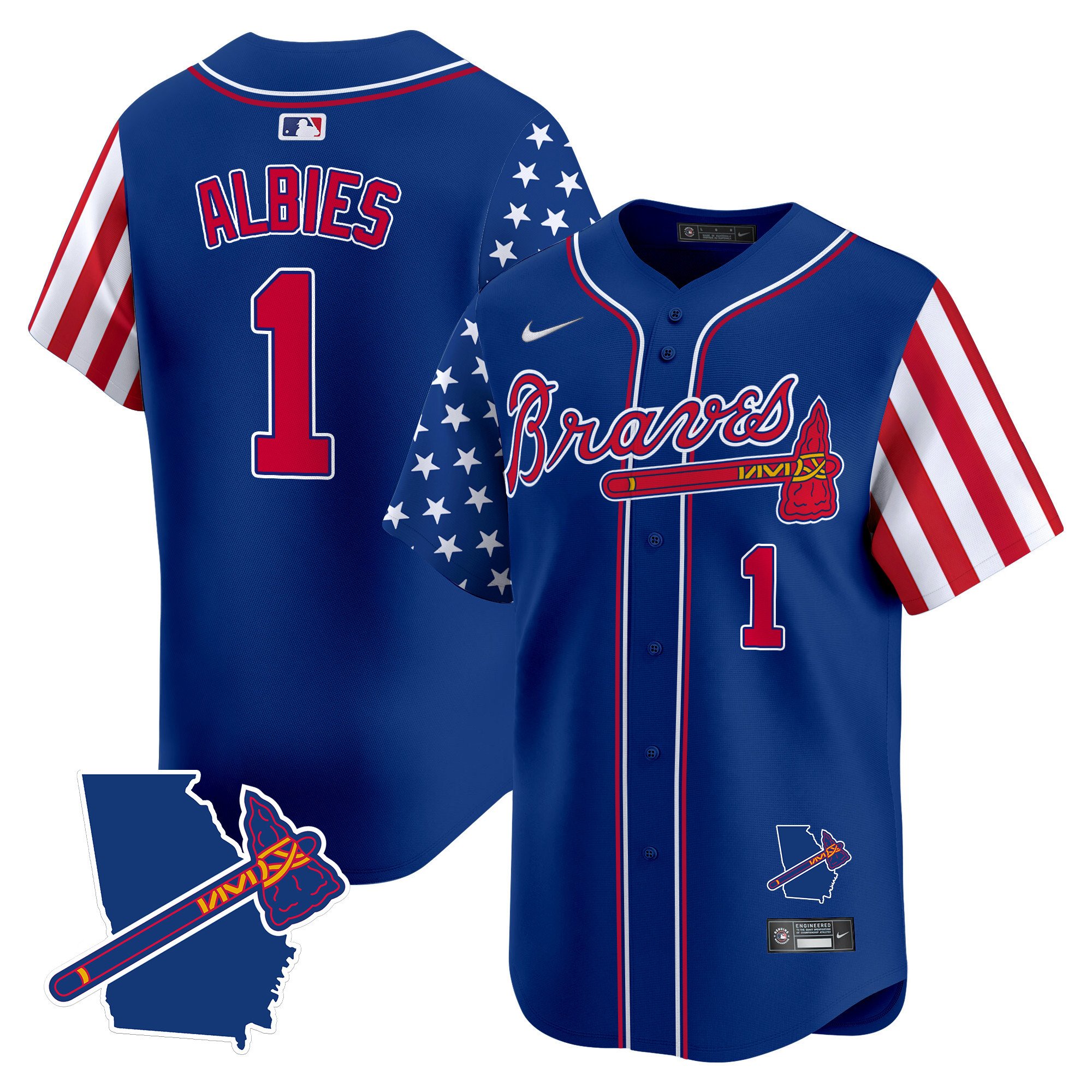 Men's Ozzie Albies Atlanta Braves 2024 Independence Day Vapor Premier Limited Royal Jersey V2 - All Stitched