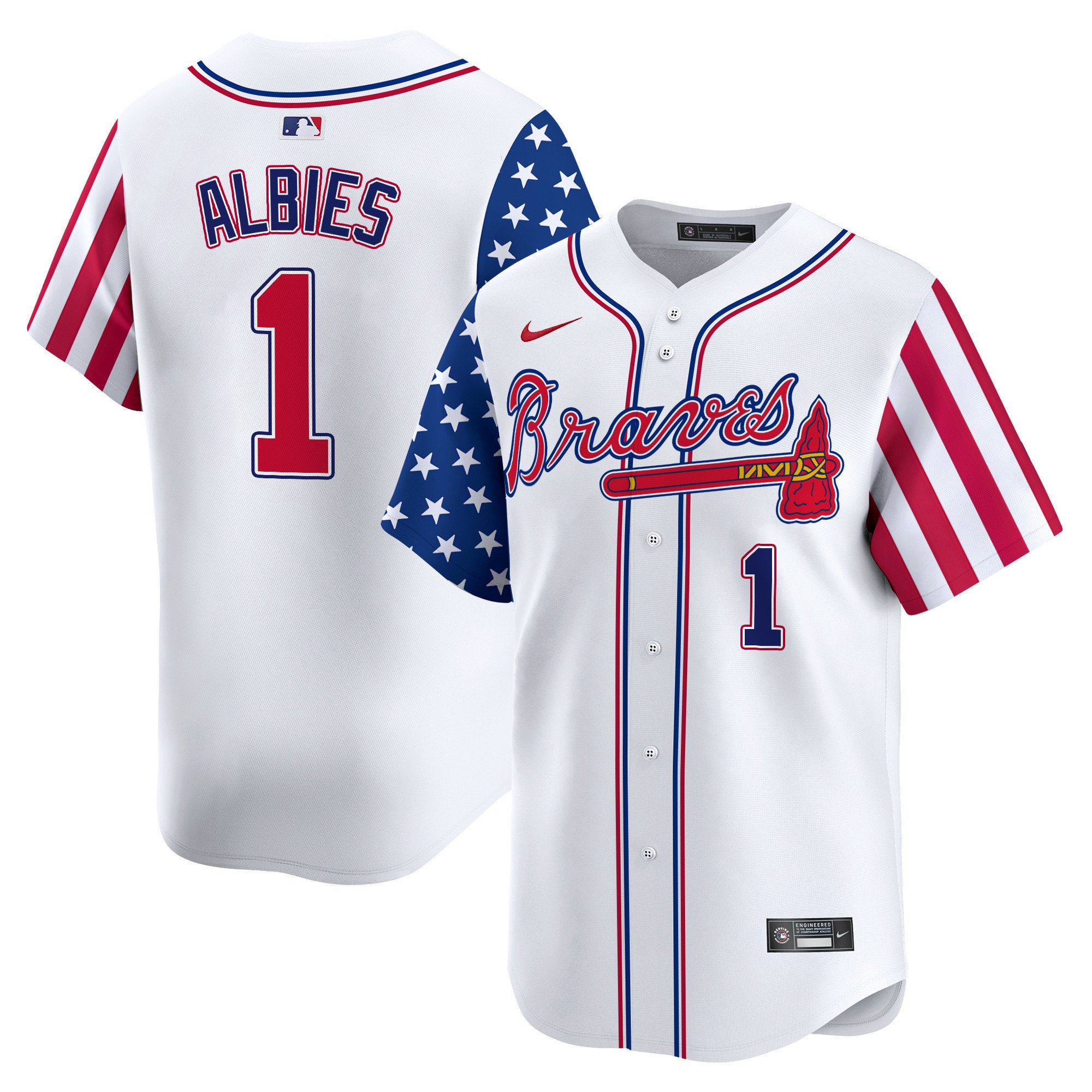 Men's Ozzie Albies Atlanta Braves 2024 Independence Day Vapor Premier Limited White Jersey - All Stitched