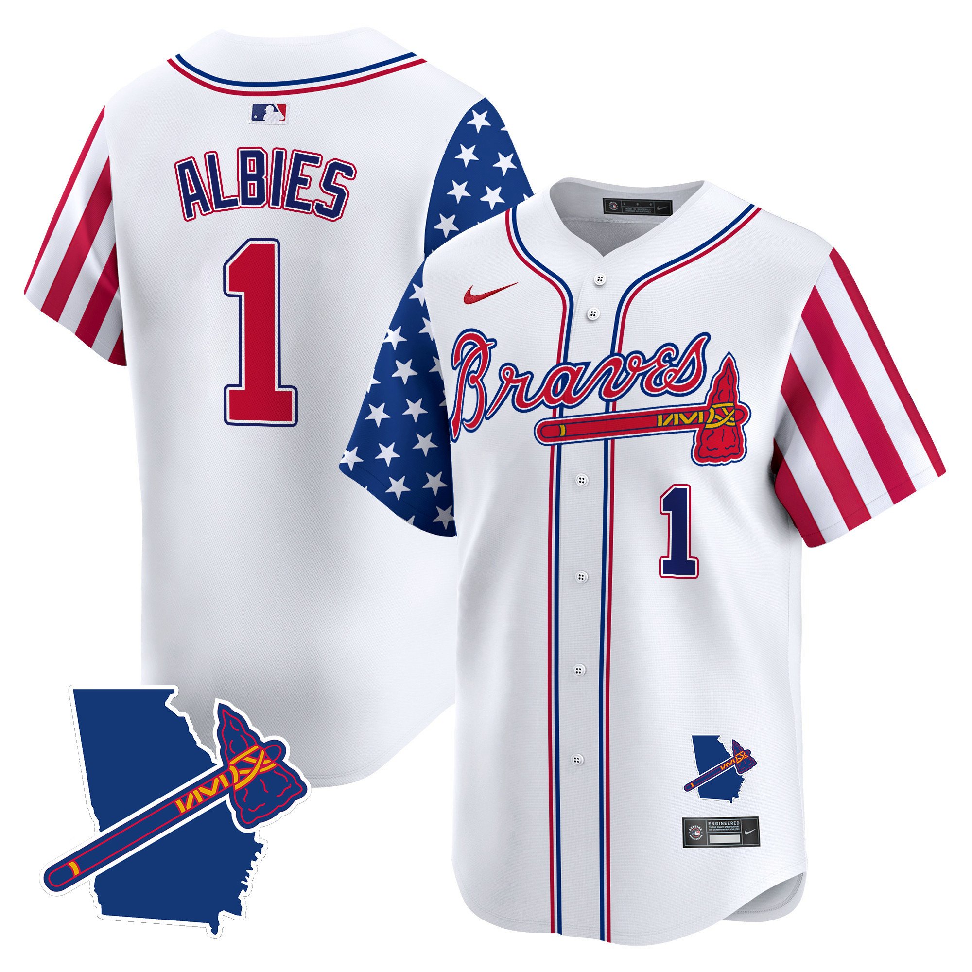Men's Ozzie Albies Atlanta Braves 2024 Independence Day Vapor Premier Limited White Jersey V2 - All Stitched