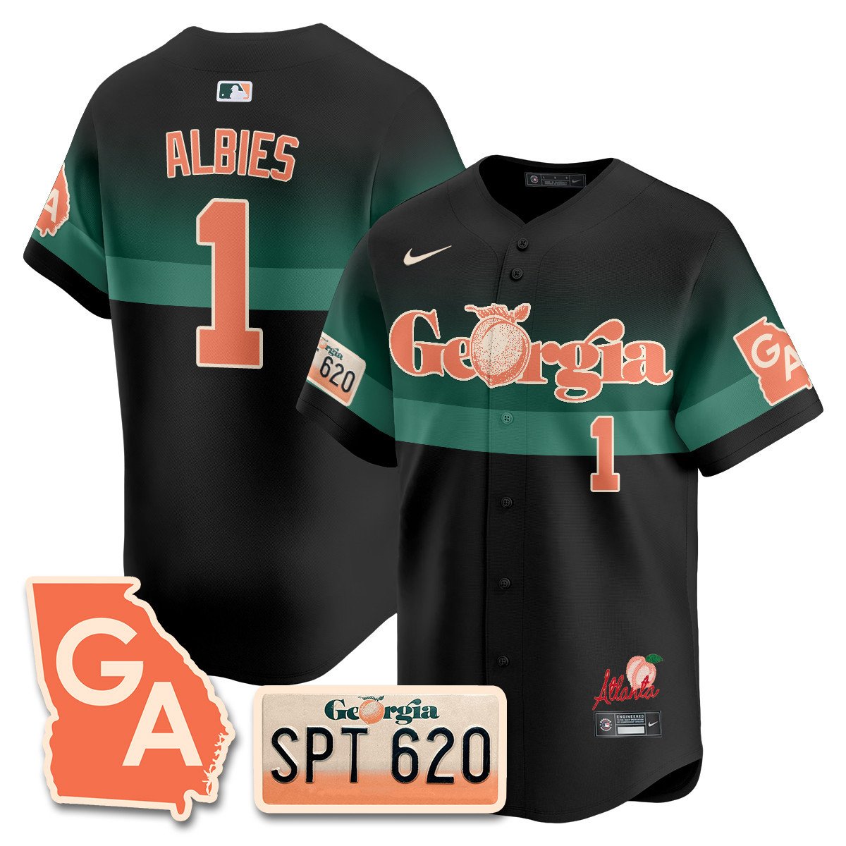 Men's Ozzie Albies Atlanta Braves Peach Plates - Georgia Peaches Vapor Premier Limited Black Jersey - Printed