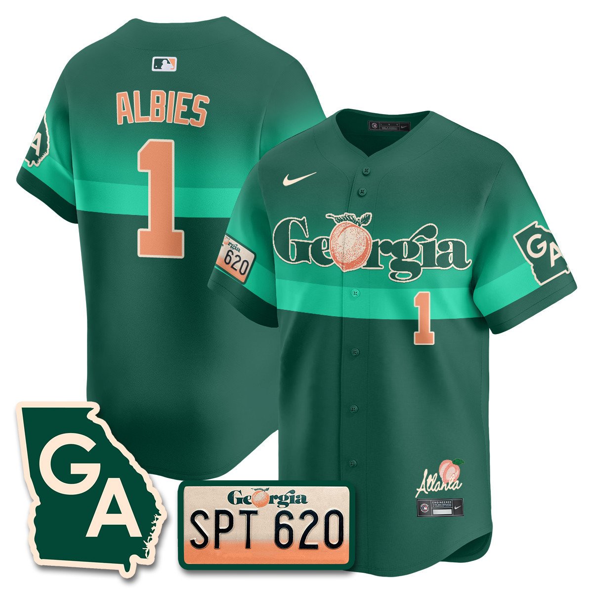 Men's Ozzie Albies Atlanta Braves Peach Plates - Georgia Peaches Vapor Premier Limited Green Jersey - Printed