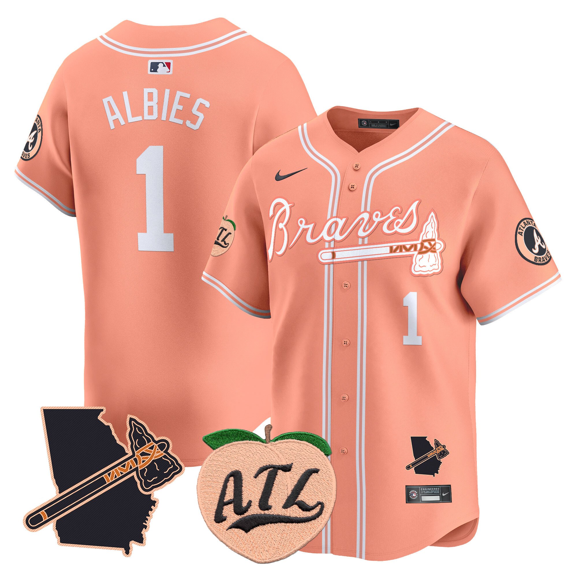 Men's Ozzie Albies Atlanta Braves Peach Vapor Premier Limited Peach Jersey - All Stitched