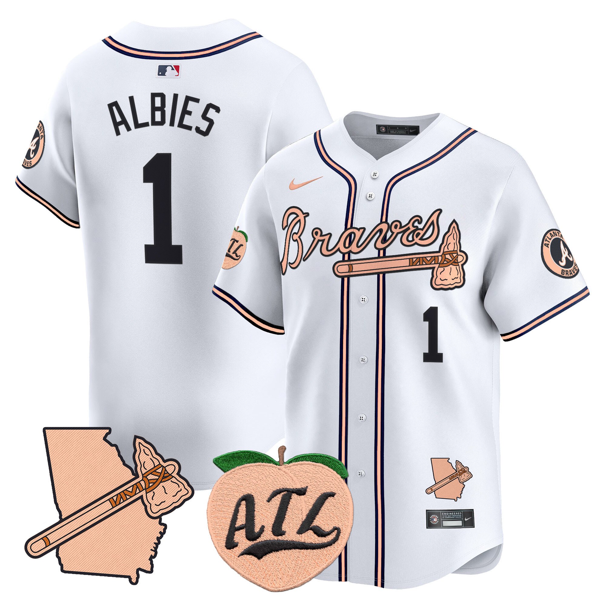 Men's Ozzie Albies Atlanta Braves Peach Vapor Premier Limited White Jersey - All Stitched