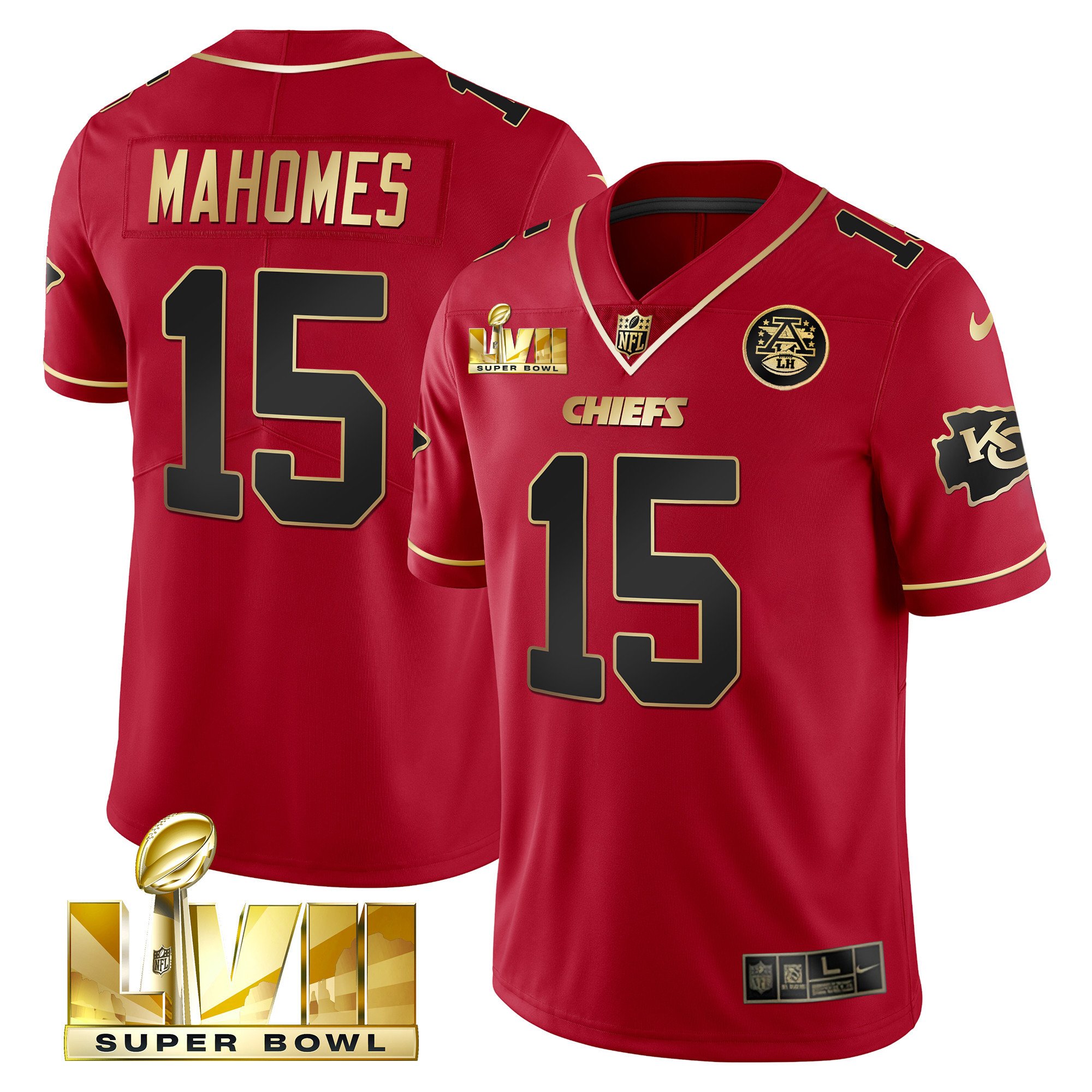 Men's Patrick Mahomes Kansas City Chiefs Super Bowl Vapor Gold Red Gold Jersey V2- All Stitched