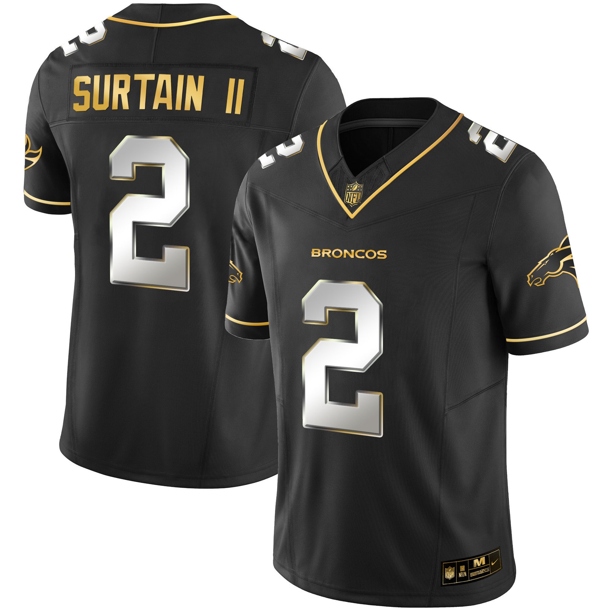 Men's Patrick Surtain II Denver Broncos Gold Vapor Limited Black Limitted Jersey - All Stitched
