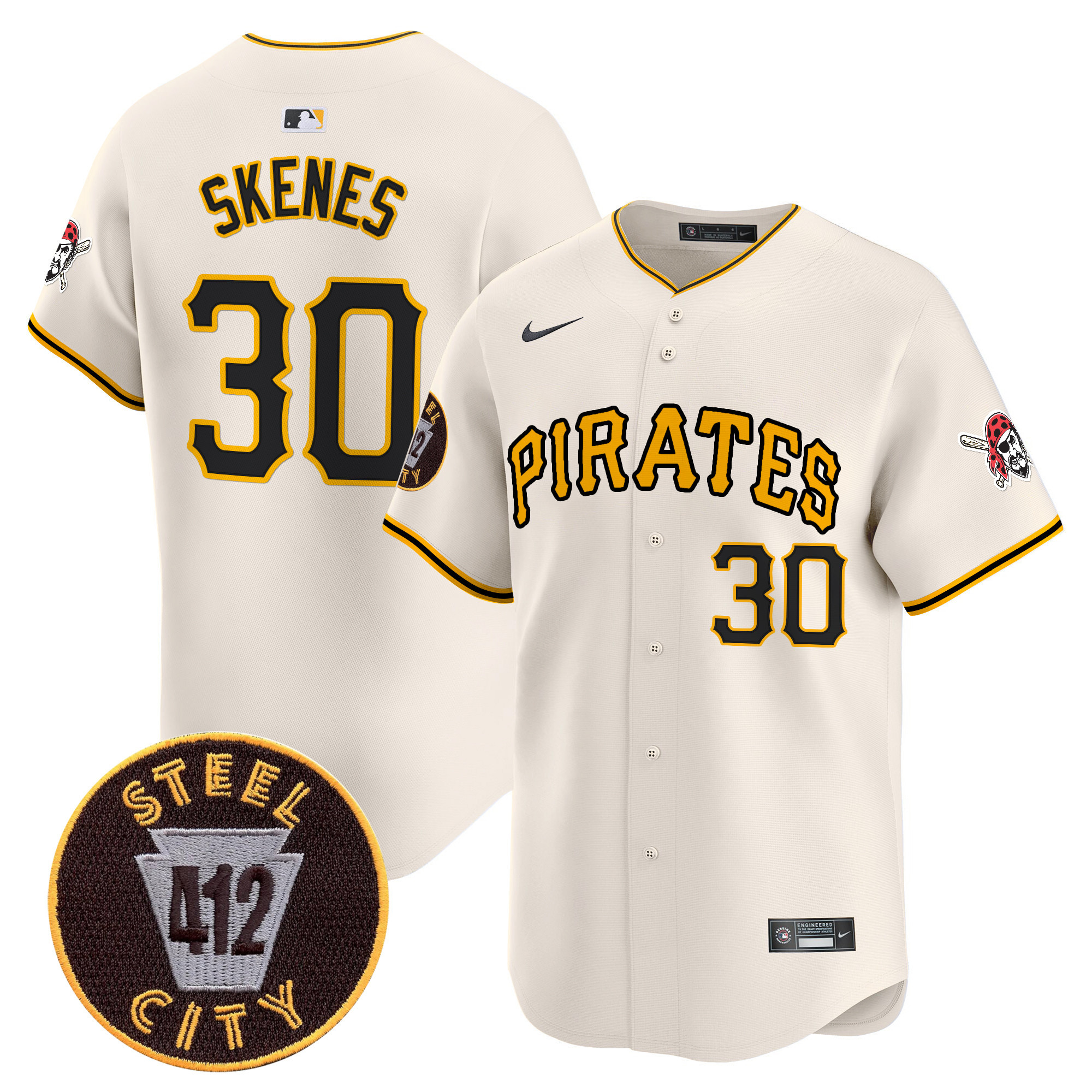 Men's Paul Skenes Pittsburgh Pirates 412 Patch Vapor Premier Limited Cream Jersey V3 - All Stitched