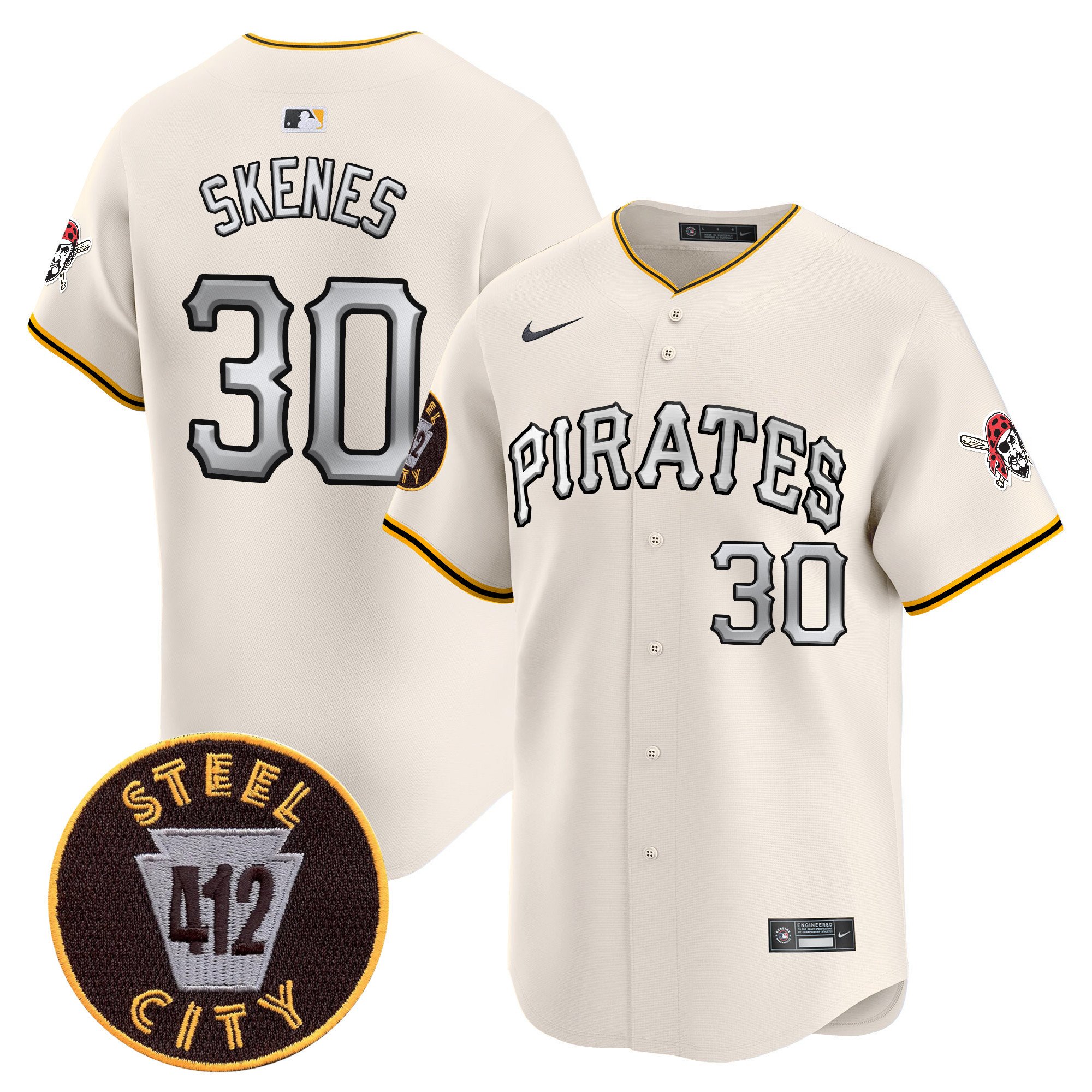 Men's Paul Skenes Pittsburgh Pirates 412 Patch Vapor Premier Limited Cream Jersey V6 - All Stitched