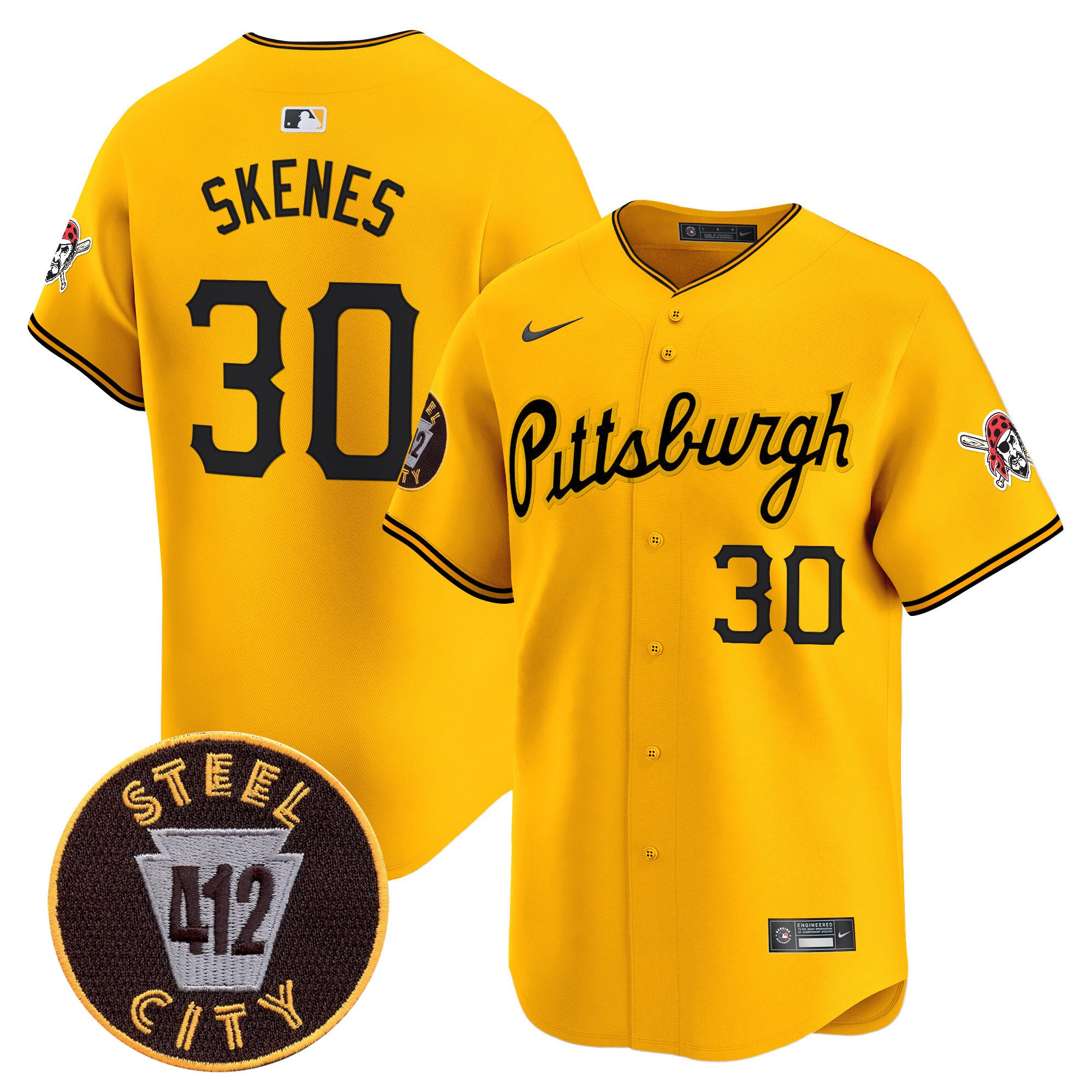 Men's Paul Skenes Pittsburgh Pirates 412 Patch Vapor Premier Limited Gold Jersey V4 - All Stitched