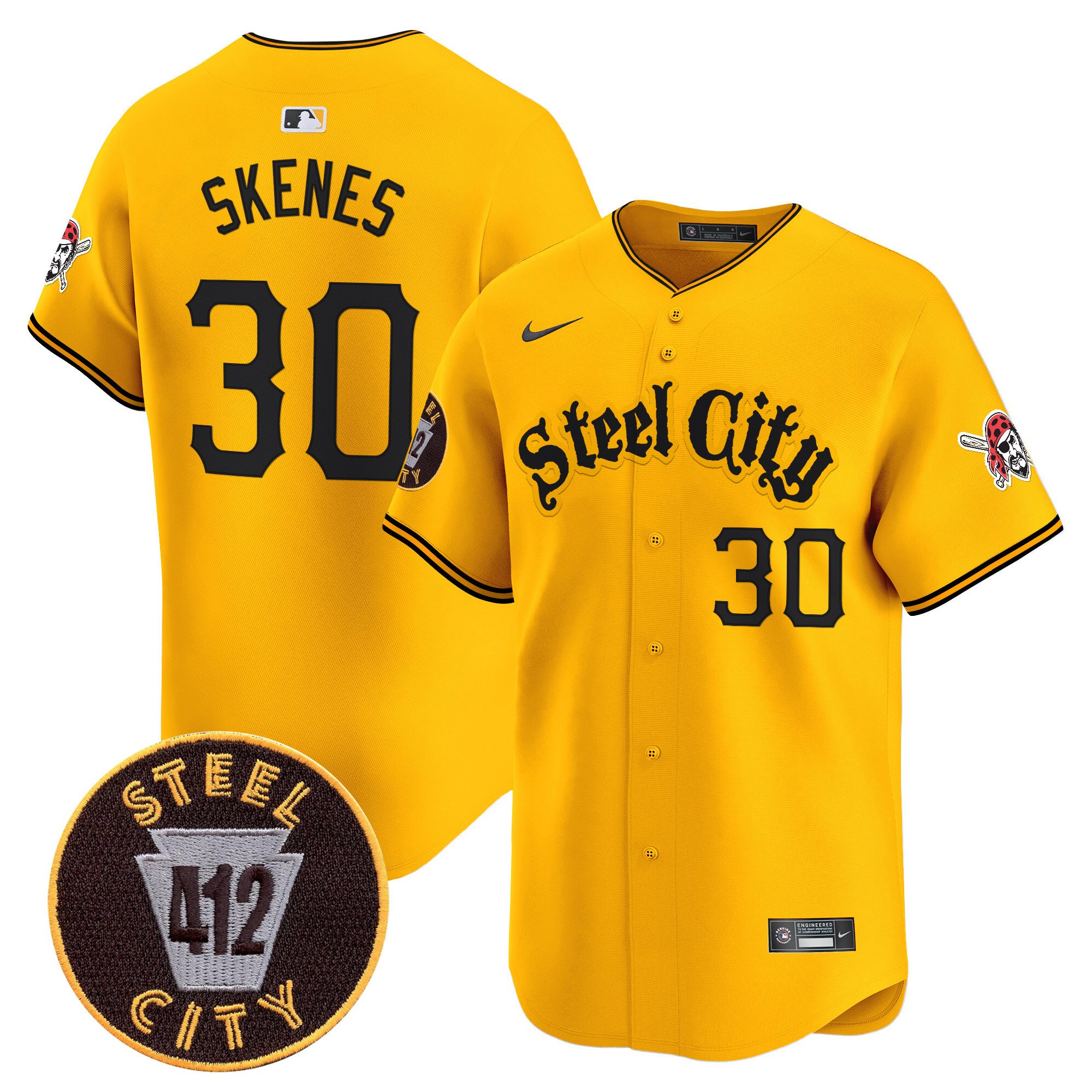 Men's Paul Skenes Pittsburgh Pirates 412 Patch Vapor Premier Limited Gold Jersey V5 - All Stitched