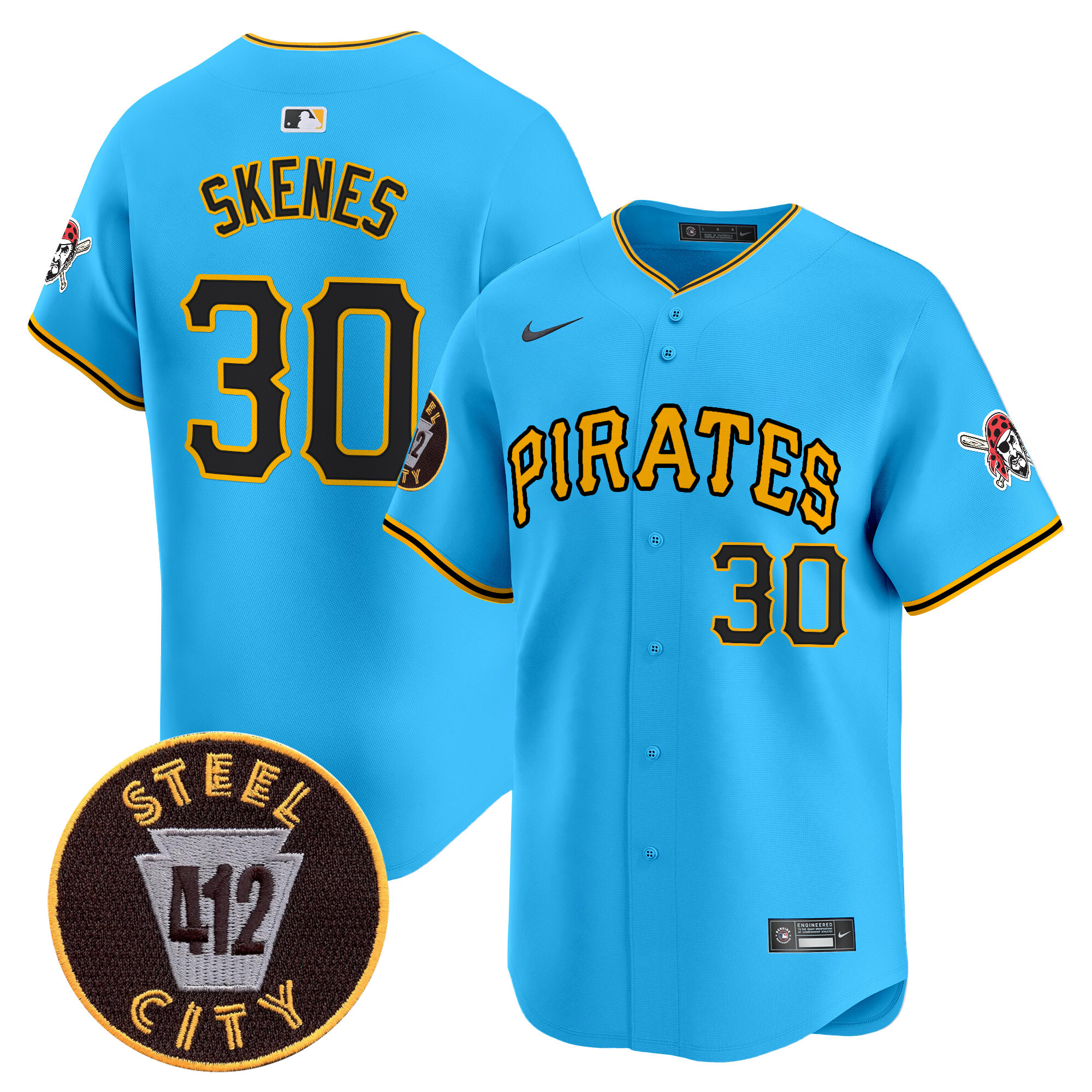 Men's Paul Skenes Pittsburgh Pirates 412 Patch Vapor Premier Limited Light Blue Jersey V3 - All Stitched