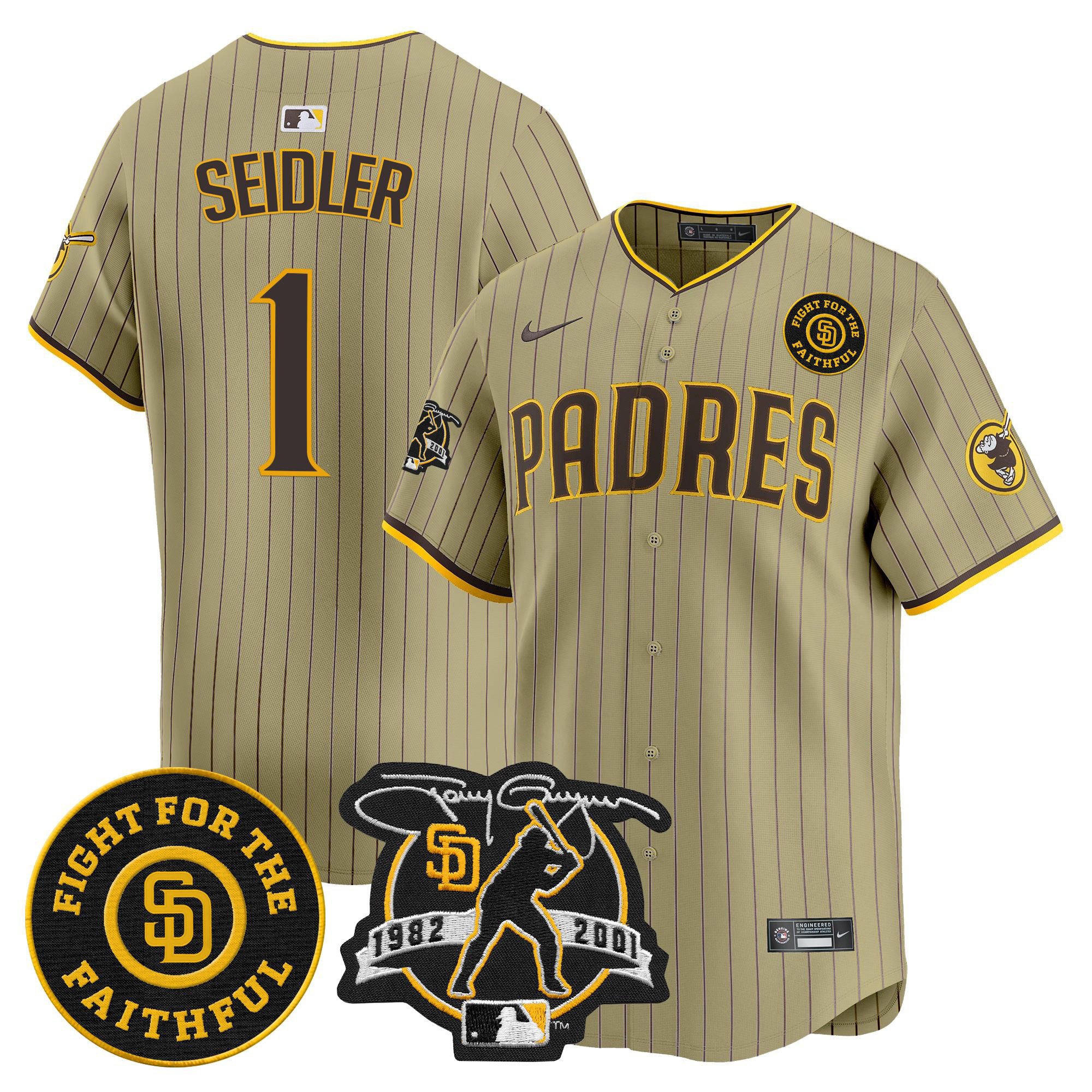 Men's Peter Seidler San Diego Padres Tony Gwynn & Faithful Patch Vapor Premier Limited Tan Jersey Ã± All Stitched