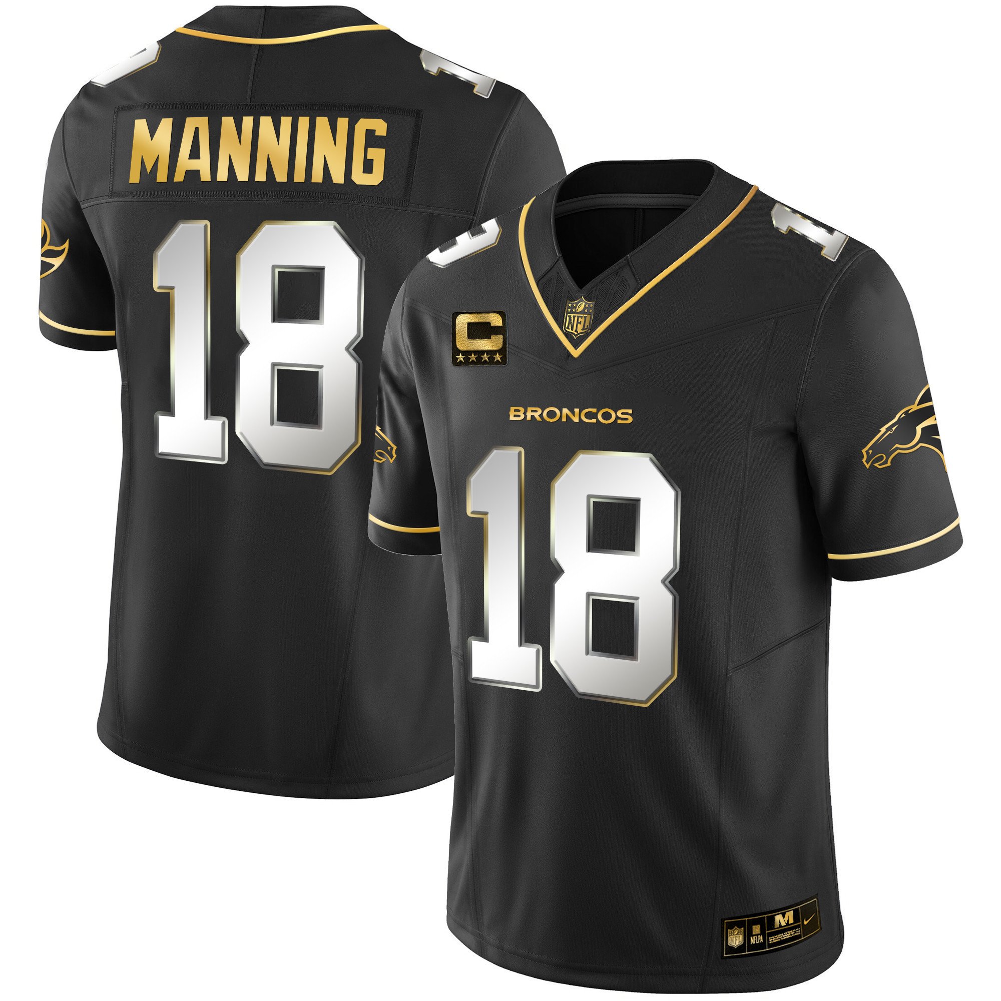 Men's Peyton Manning Denver Broncos Gold Vapor Limited Black Limitted Jersey - All Stitched