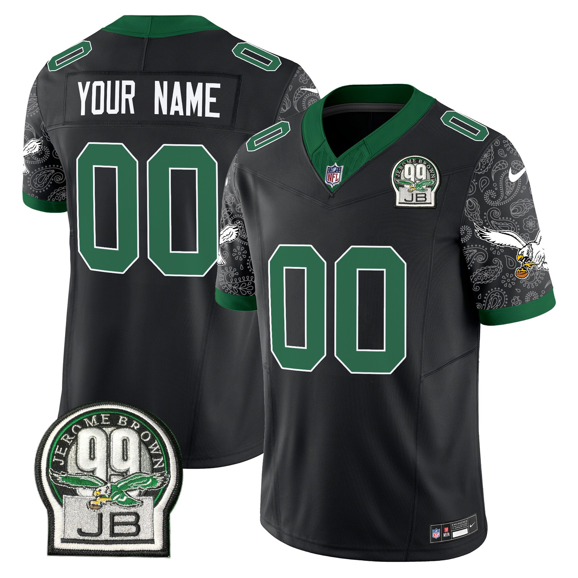Men's Philadelphia Eagles Kelly Green Vapor Limited Custom Black Jersey V4 - All Stitched