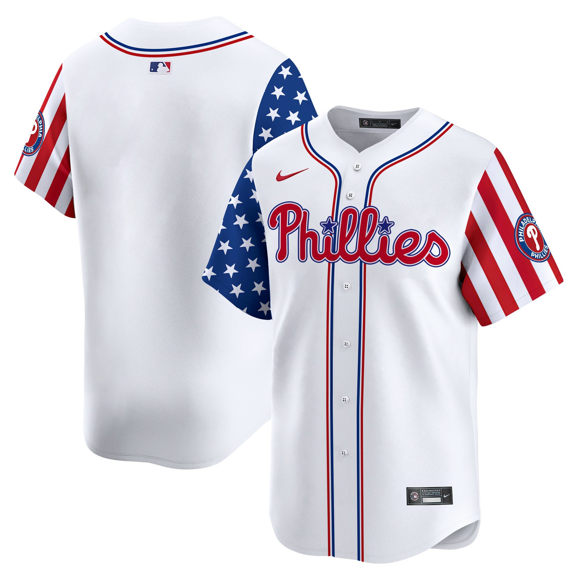 Men's Philadelphia Phillies 2024 Independence Day Vapor Premier Limited White Jersey - All Stitched