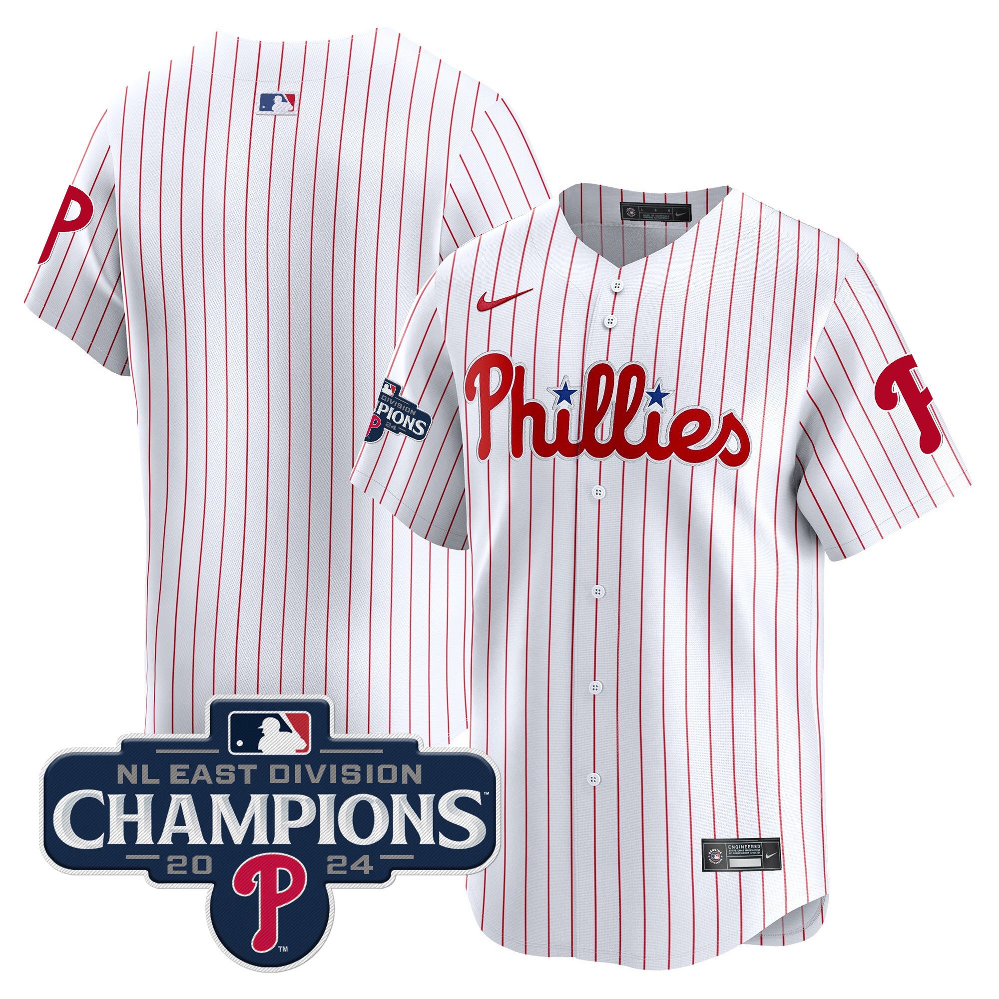 Men's Philadelphia Phillies 2024 NL East Division Champions Gold Vapor Premier Limited White Jersey - All Stitched