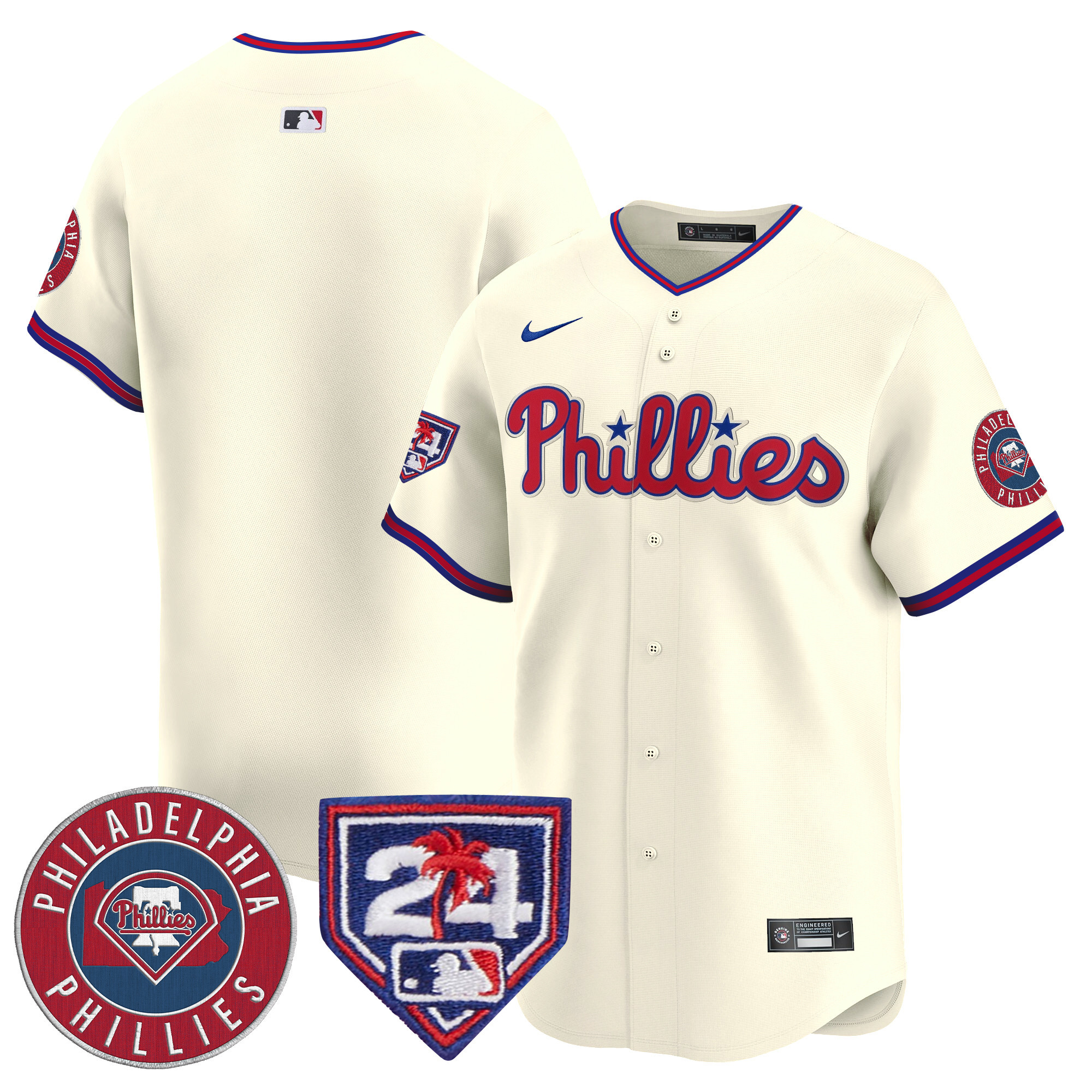Men's Philadelphia Phillies 2024 Spring Training Patch Vapor Premier Limited Cream Jersey V2 - All Stitched